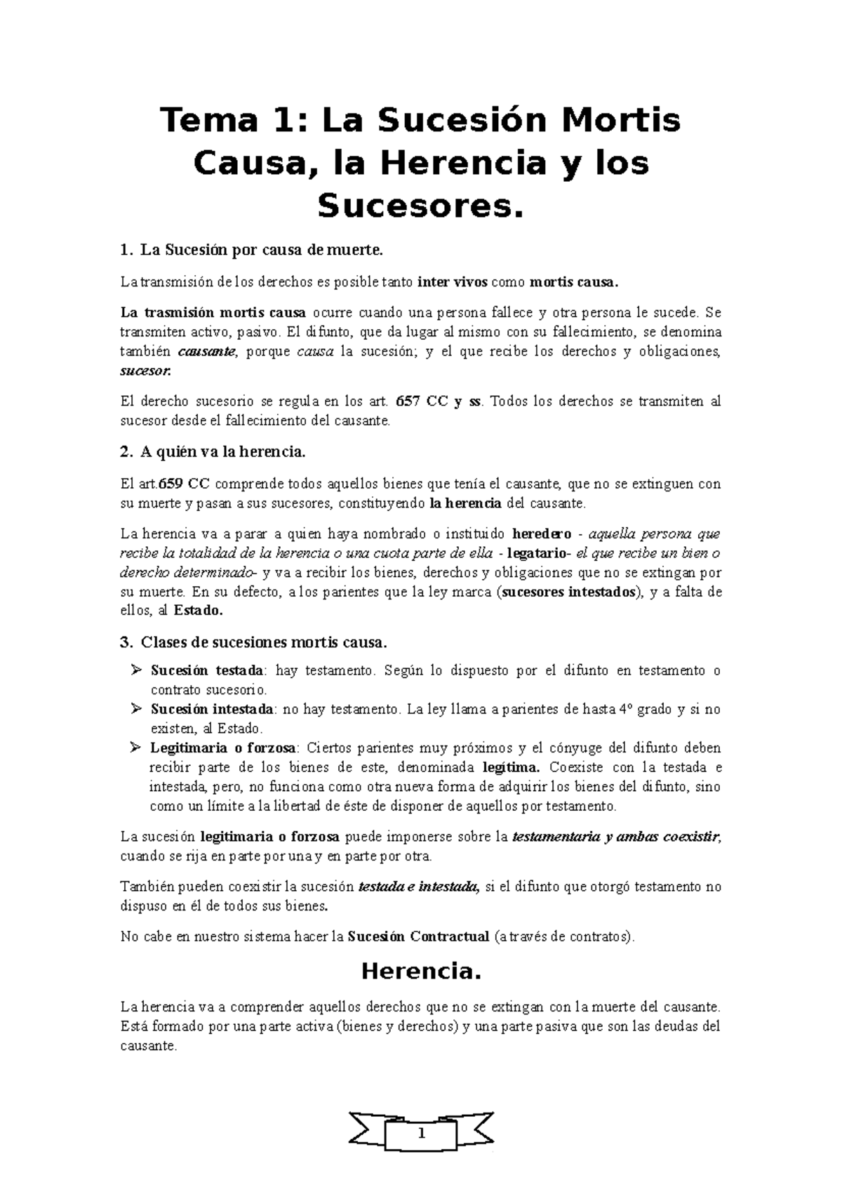 Apuntes Sobre Derecho De Sucesiones - Tema 1: La Sucesión Mortis Causa ...