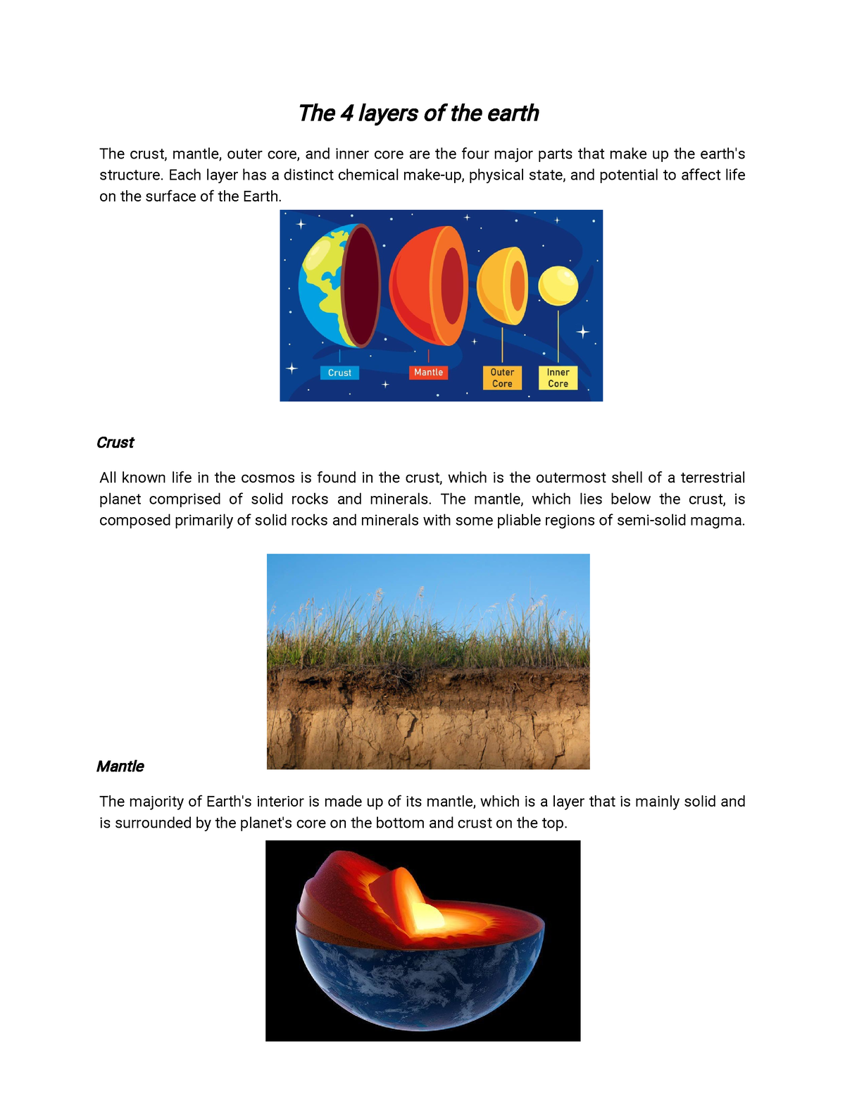 The 4 Layers Of Earth -WPS Office - The 4 Layersoftheearth The Crust ...