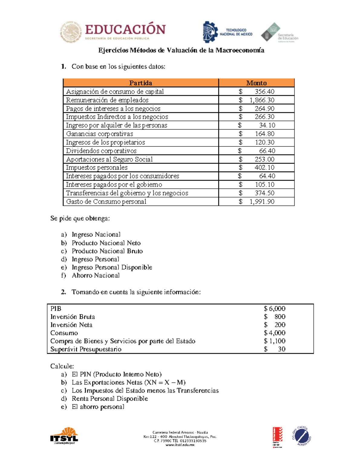 Ejercicios Metodos De Valuacion De La Macroeconomia - Ejercicios ...