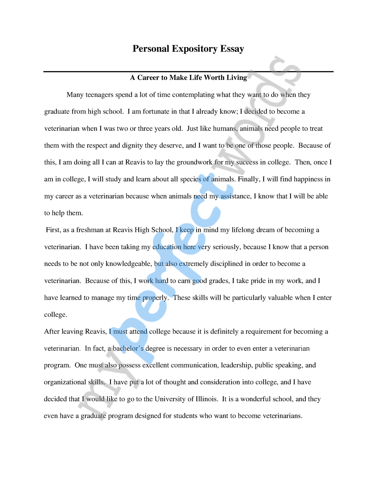 expository essay example about life