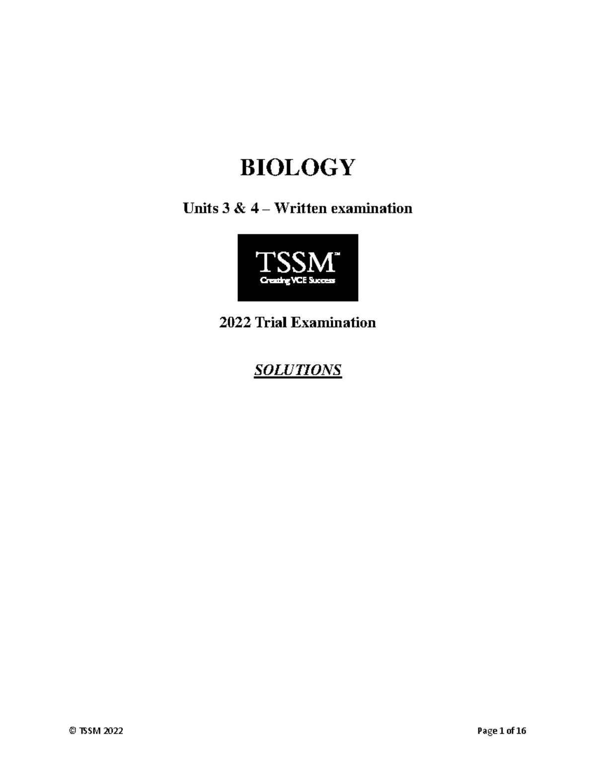 Biology 2022 Unit 3 and 4 Trial Exam Solutions - BIOLOGY Units 3 & 4 ...