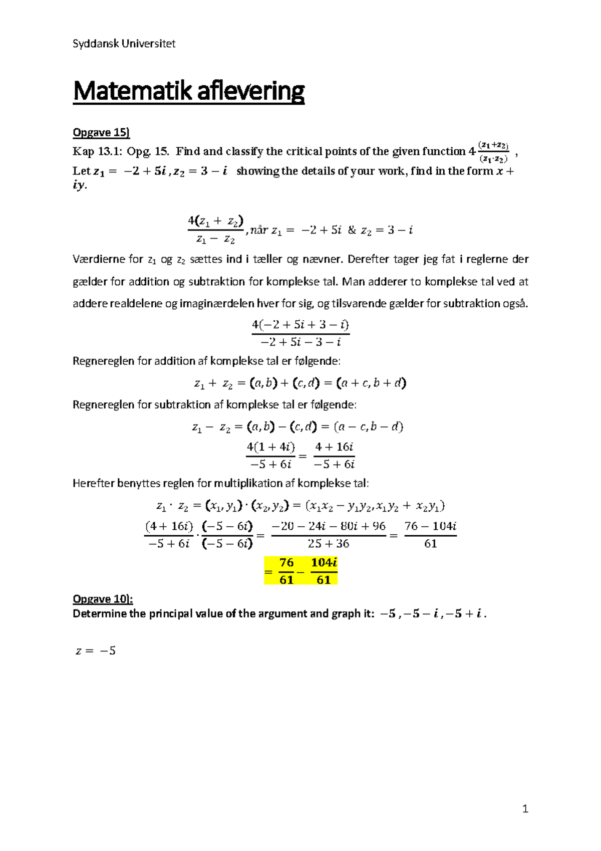 Matematik Aflevering - Syddansk Universitet Matematik Aflevering Opgave ...