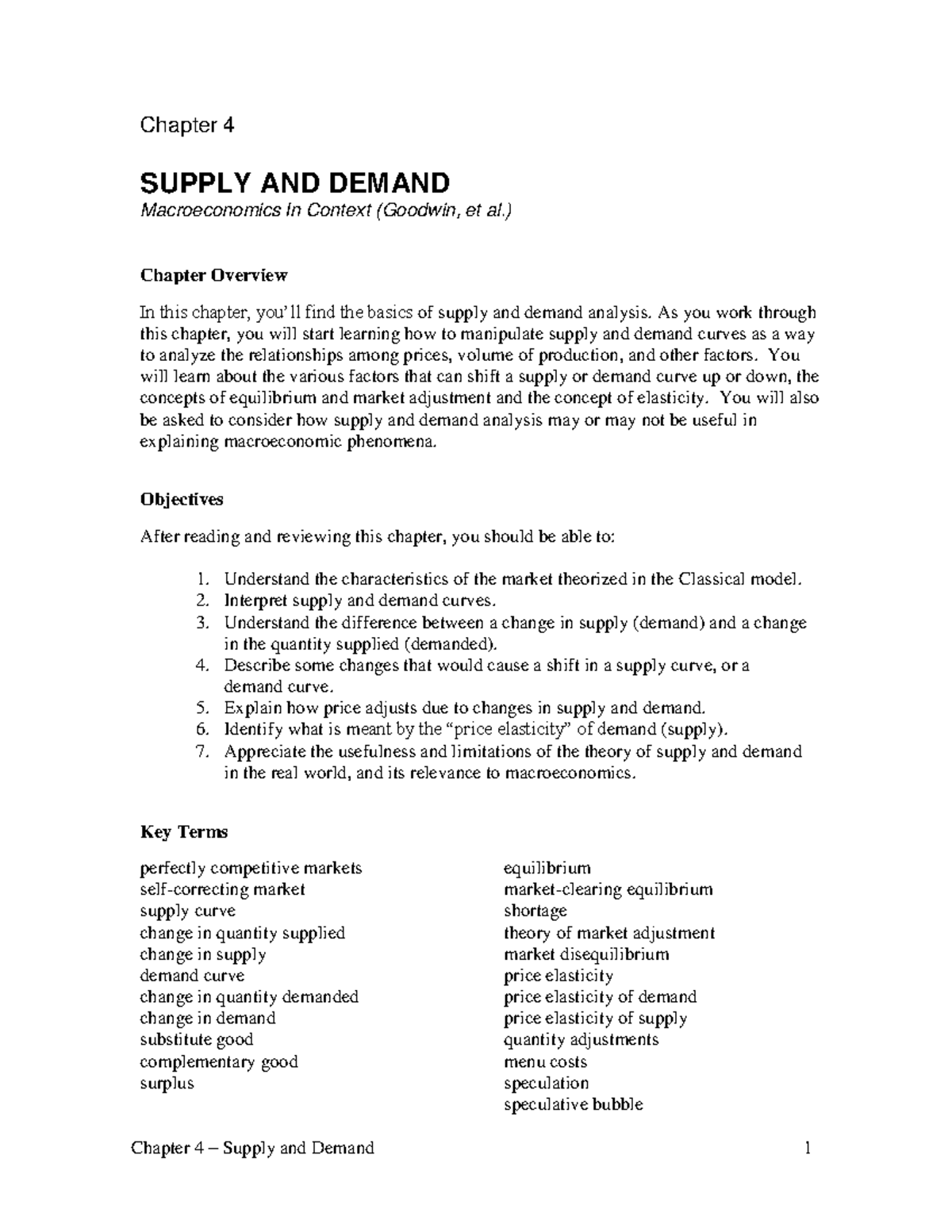 MAC 2E SSG Ch4 - Lecture notes 4 - Chapter 4 SUPPLY AND DEMAND ...