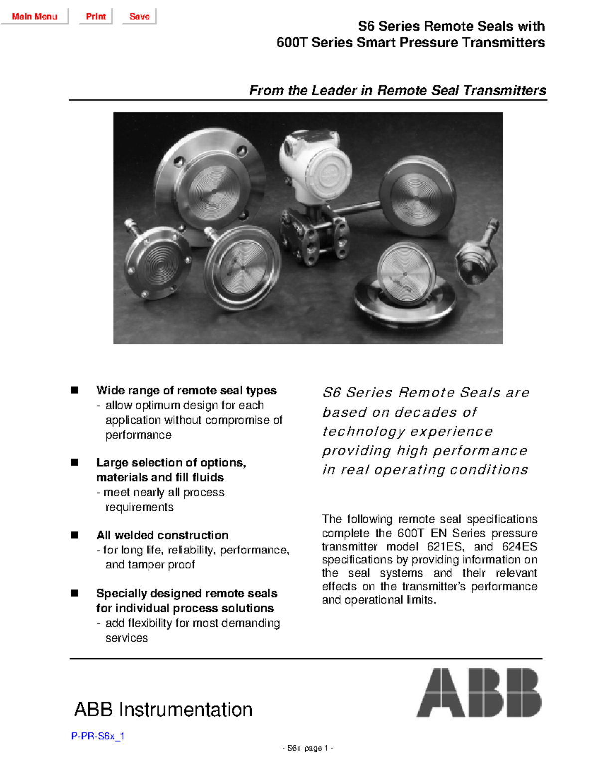S-PR-S6 1 - Safety valve - S6 Series Remote Seals with 600T Series ...