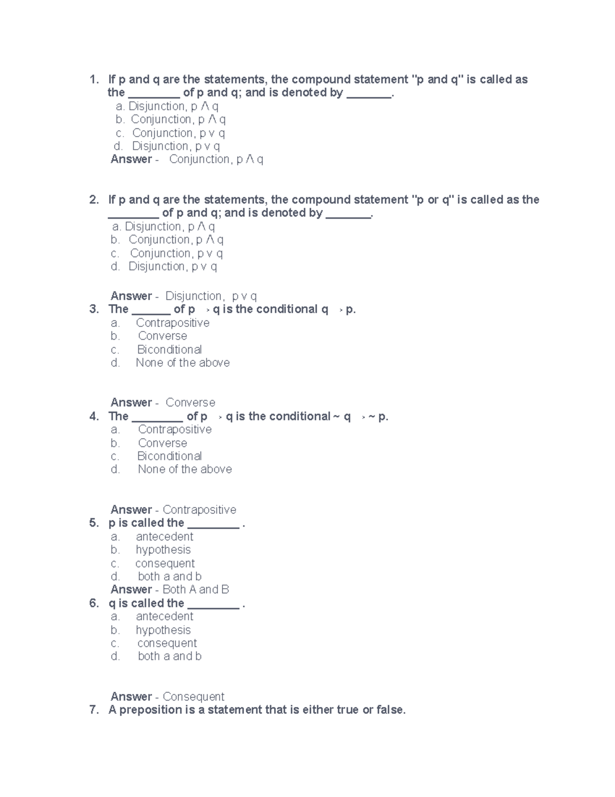 DM Unit 1 mcq - DM mcq - 1. If p and q are the statements, the compound ...