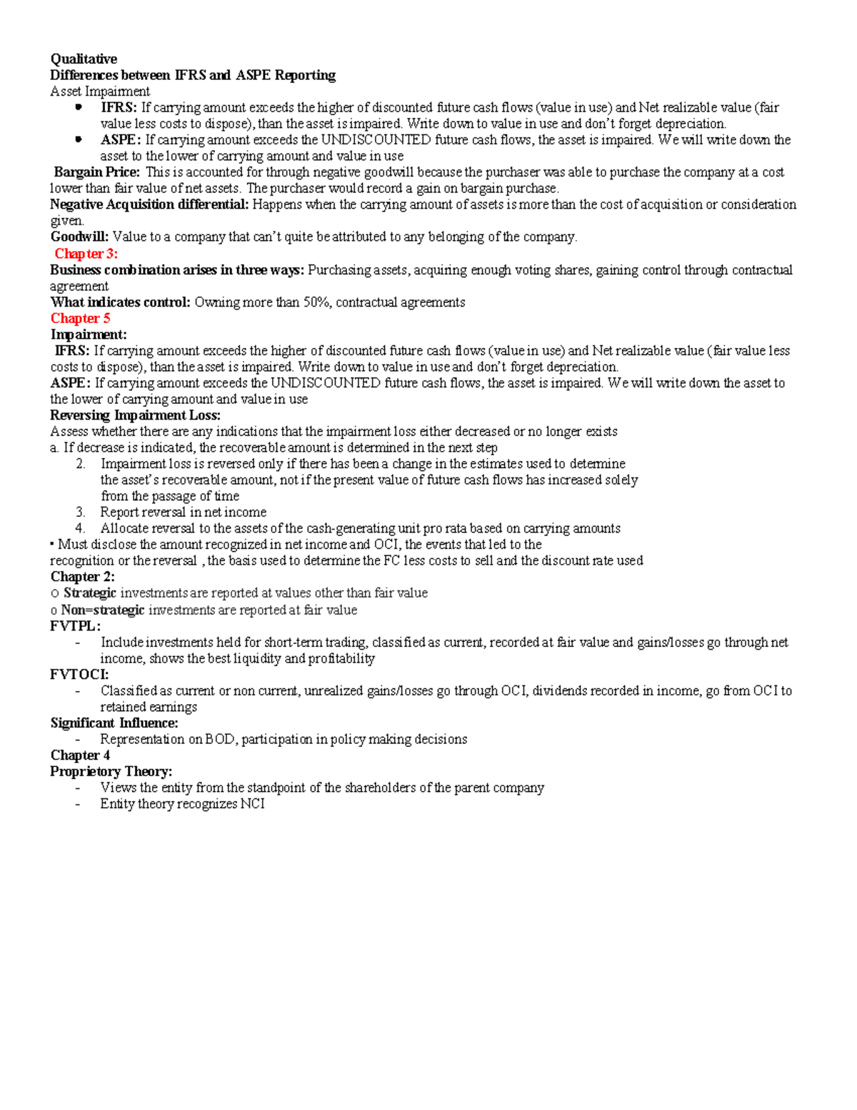 Cheat Sheet - Qualitative Differences between IFRS and ASPE Reporting ...