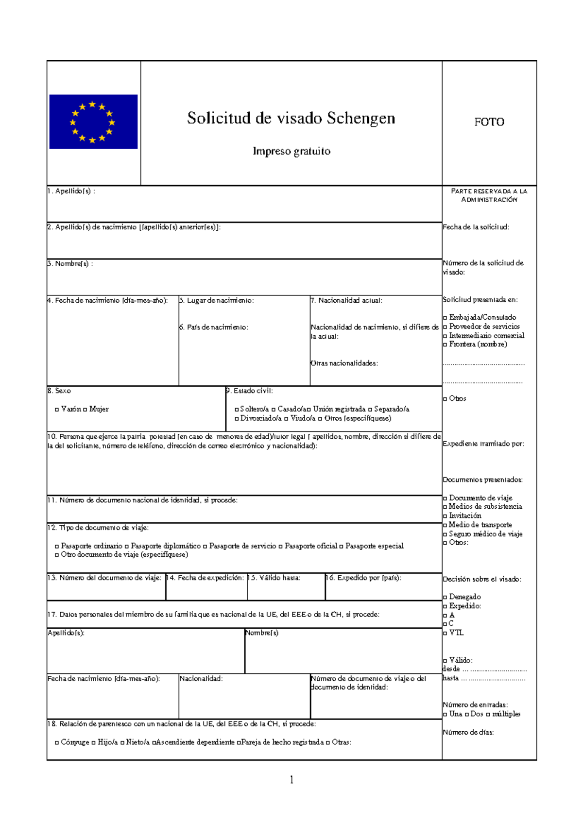 Solicitud Visado Schengen ES - 1 Solicitud De Visado Schengen Impreso ...