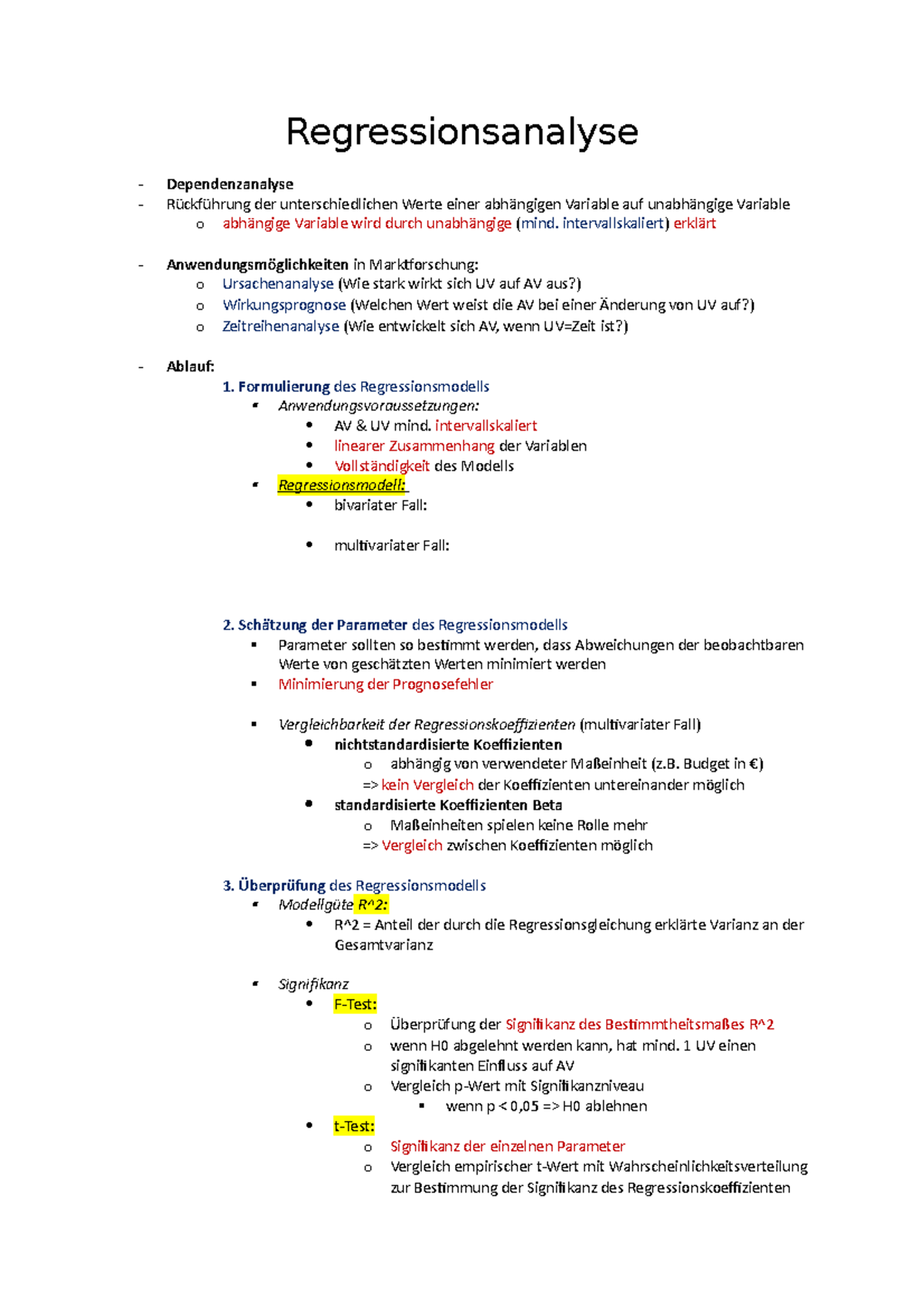 Regressionsanalyse - Regressionsanalyse Dependenzanalyse Rückführung ...