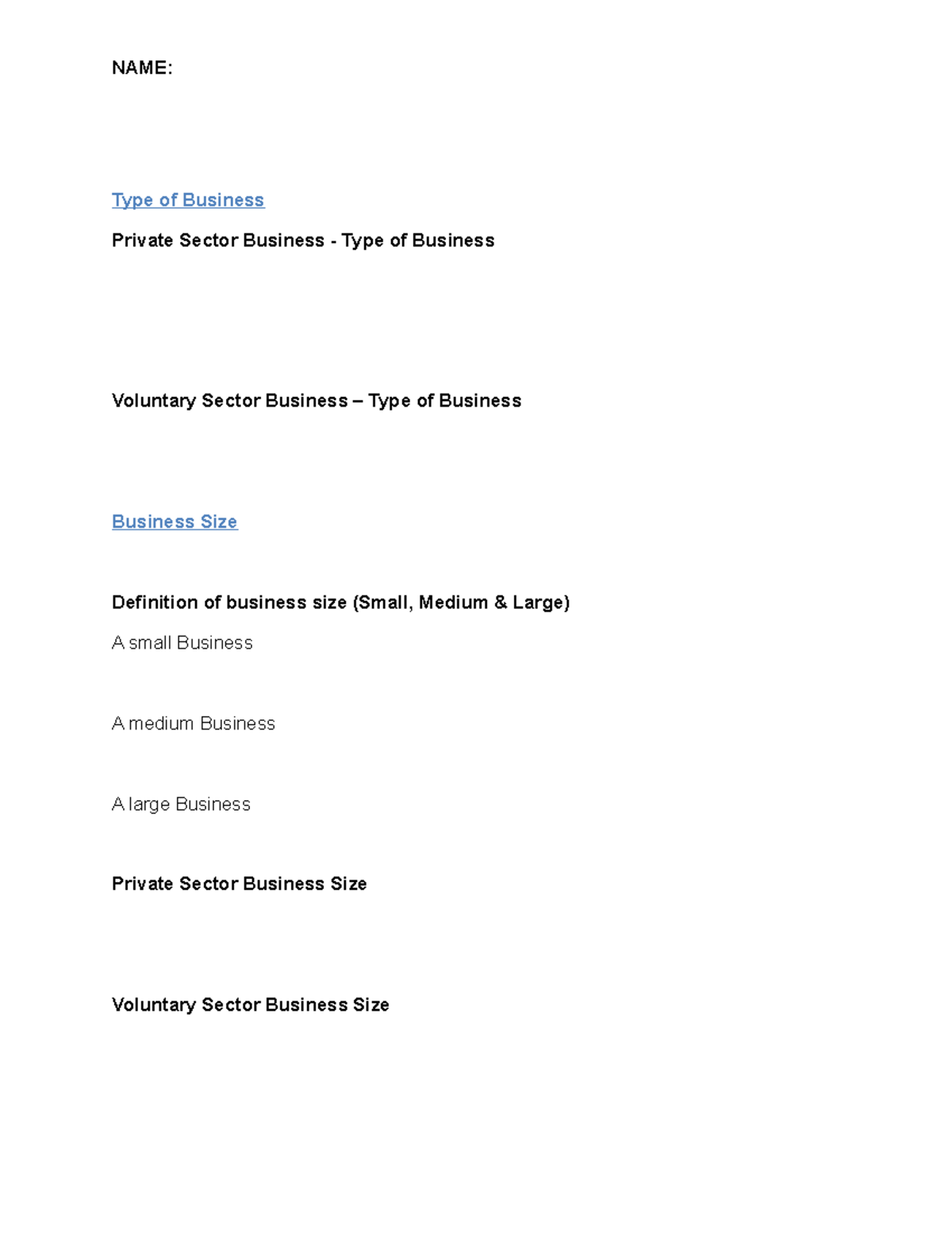 P1 Template - Type of Business Private Sector Business - Type of ...