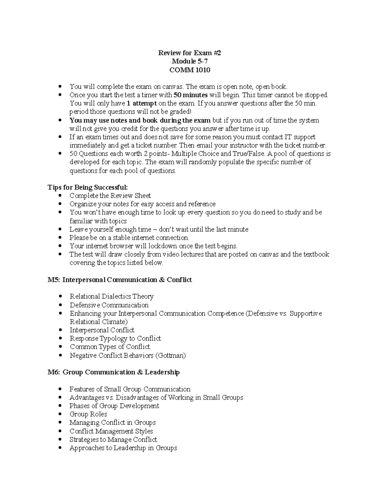 Exam 2 Review - Review for Exam # Module 5- COMM 1010 You will complete ...