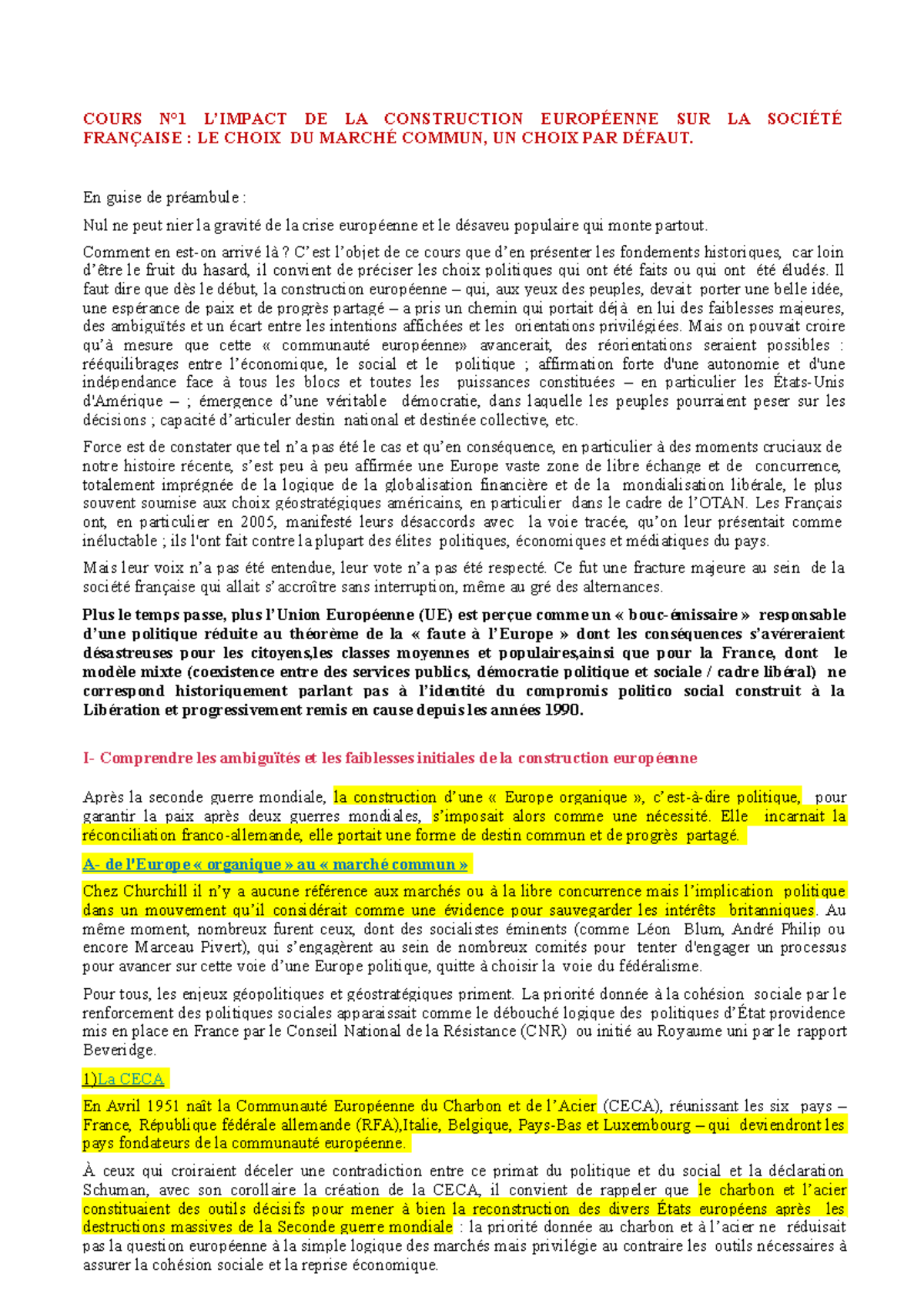 Histoire L2S2 - COURS N°1 L’IMPACT DE LA CONSTRUCTION EUROPÉENNE SUR LA ...