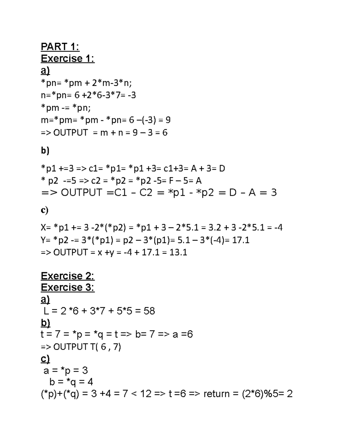 Workshop 4 - bài tập - PART 1: Exercise 1: a) pn= pm + 2m-3n; n=pn= 6 ...