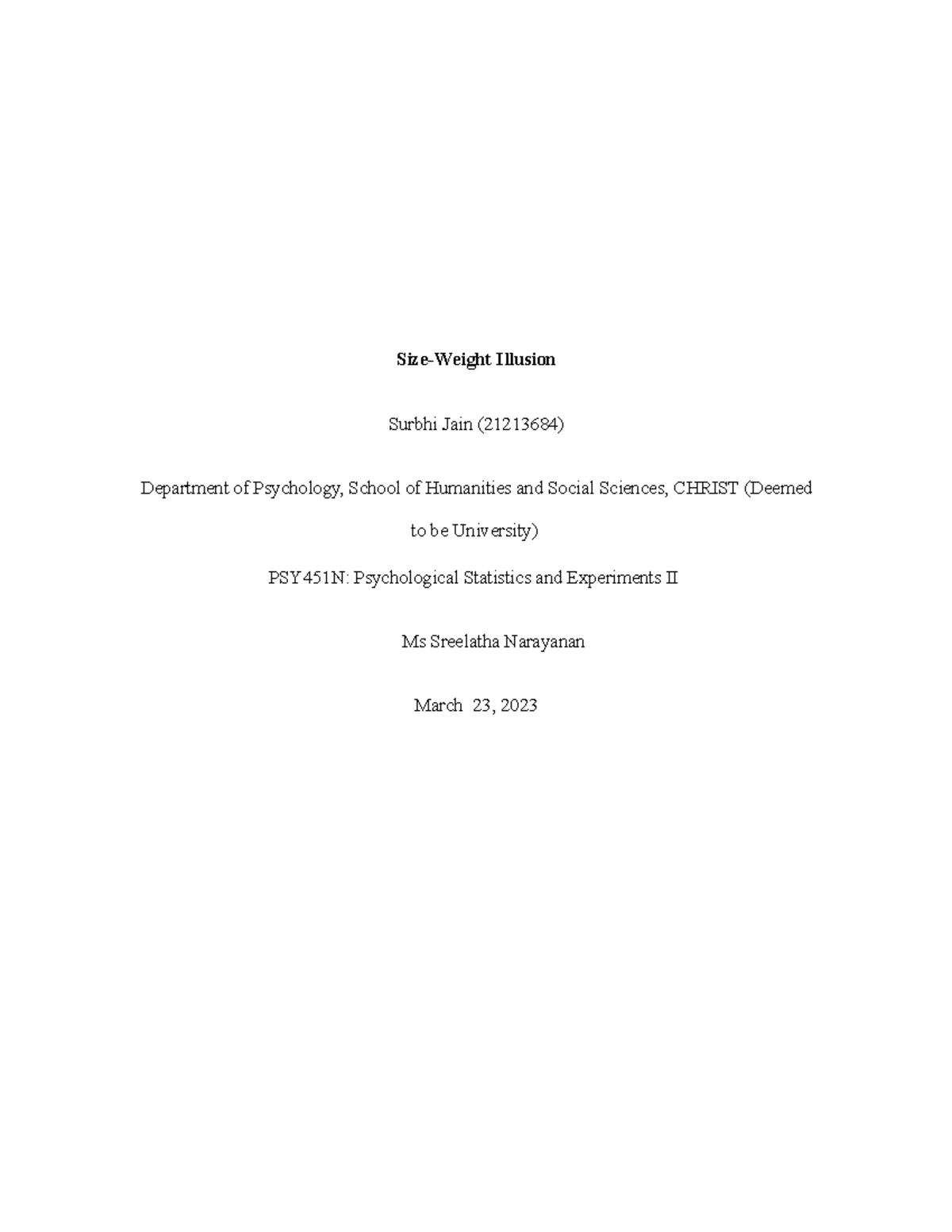 Report SizeWeight Illusion SizeWeight Illusion Surbhi Jain