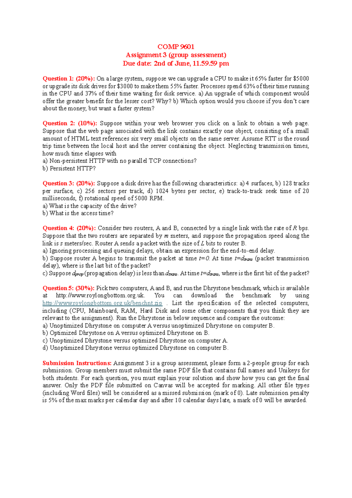 Assignment 3 - COMP 9601 Assignment 3 (group assessment) Due date: 2nd ...