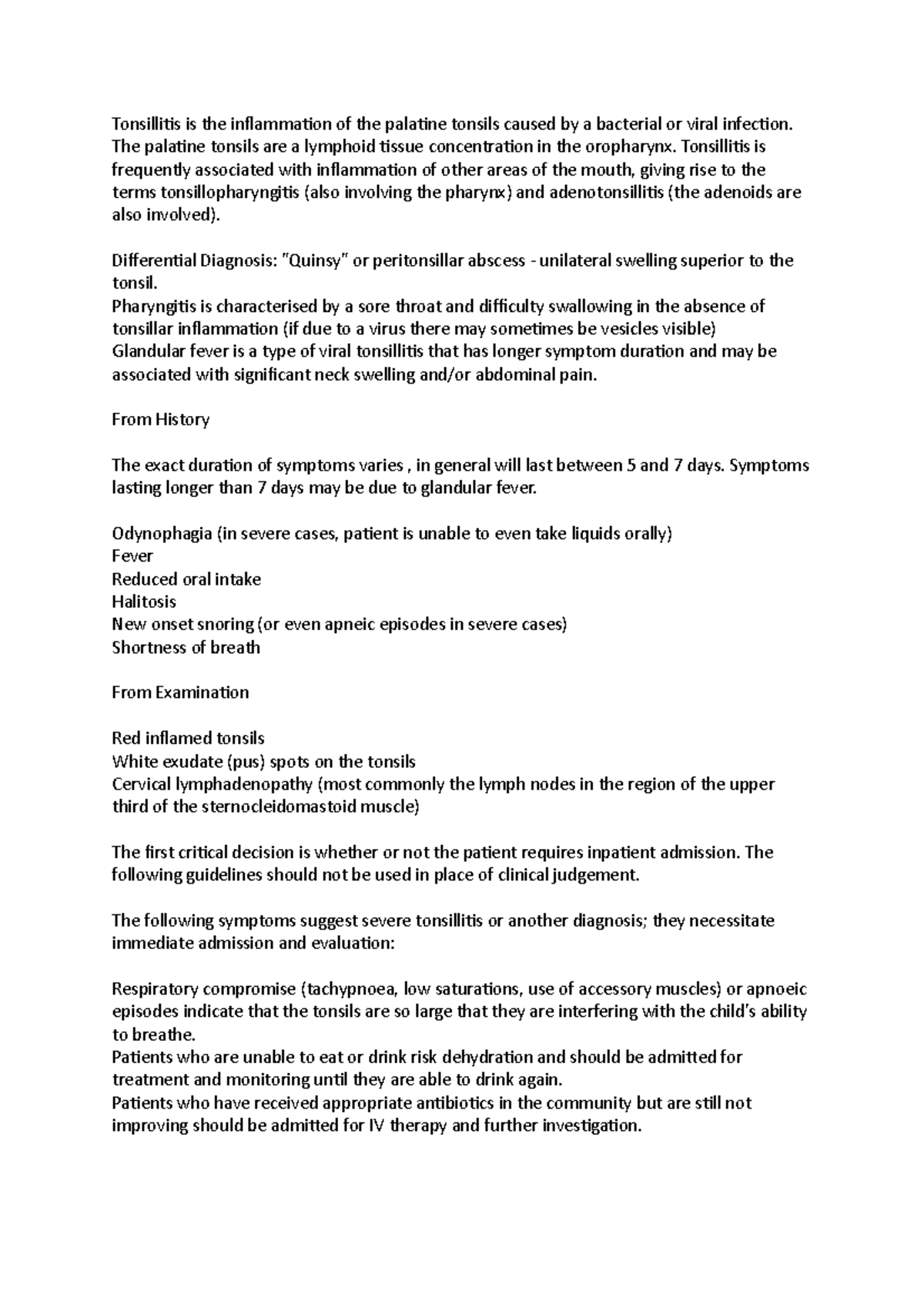 Tonsillitis - Childrens nursing notes - Tonsillitis is the inflammation ...