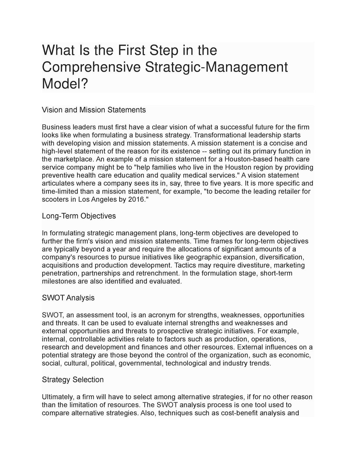 What Is The First Step In The Comprehensive Strategic What Is The 