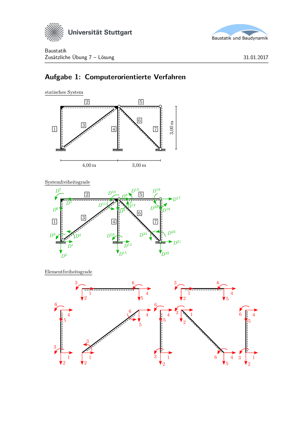 Zue 7 Loesung - Übungsaufgaben Mit Lösungen - Baustatik Aufgabe 1 ...