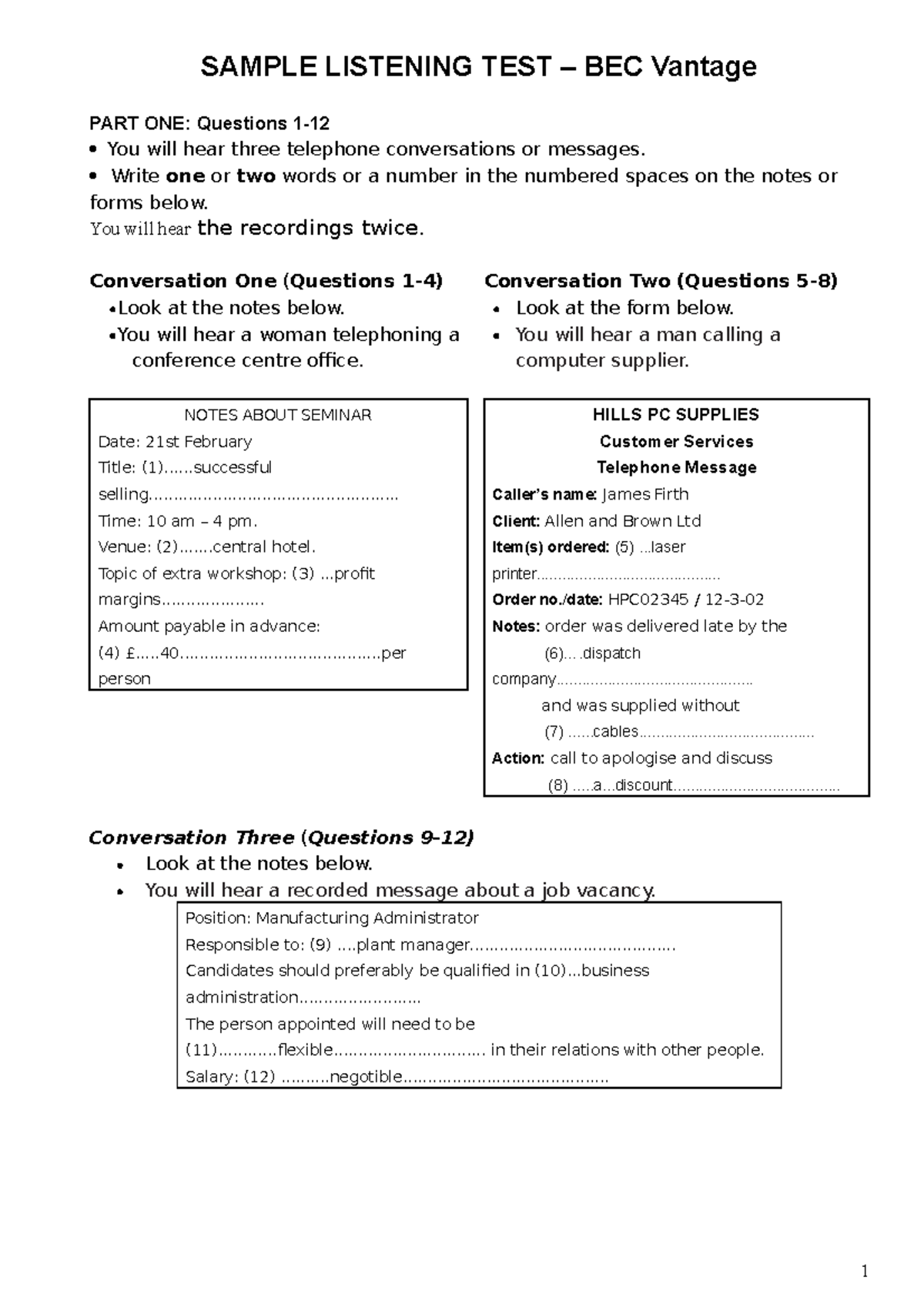 Sample Listening TEST+ Reading TEST THTH 3 (de) - SAMPLE LISTENING TEST ...