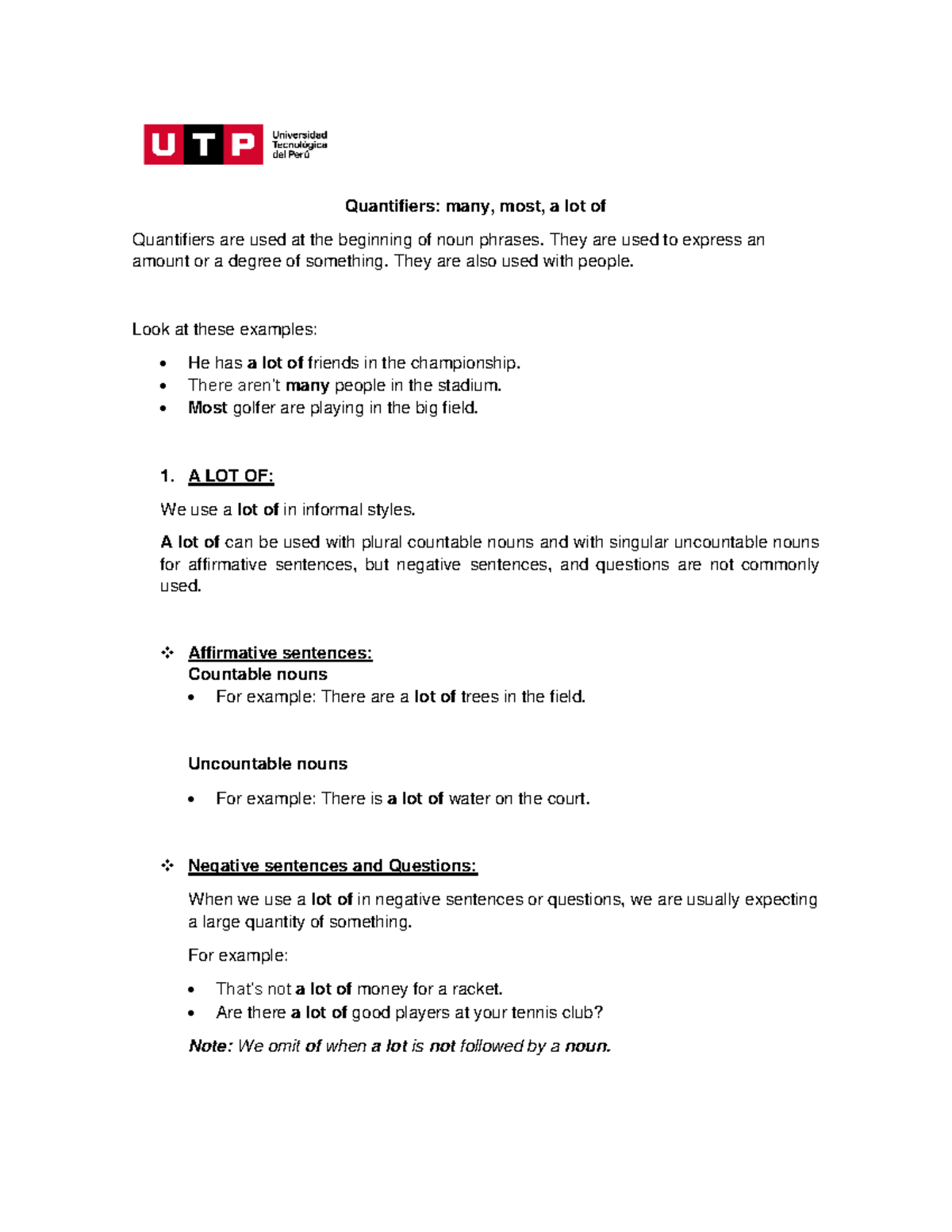 Week 14 - Script - Quantifiers - many, most, a lot of - Quantifiers ...