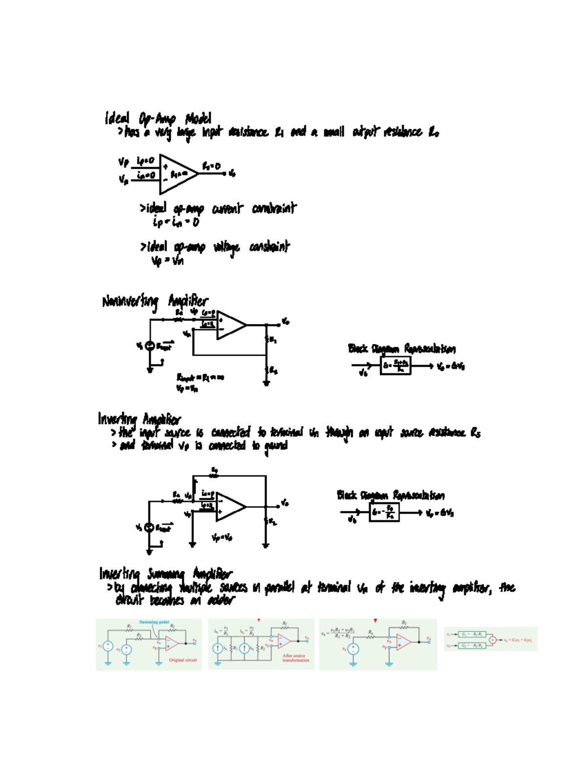 Operational Amplifiers Notes Ideal OpAmp Model has a