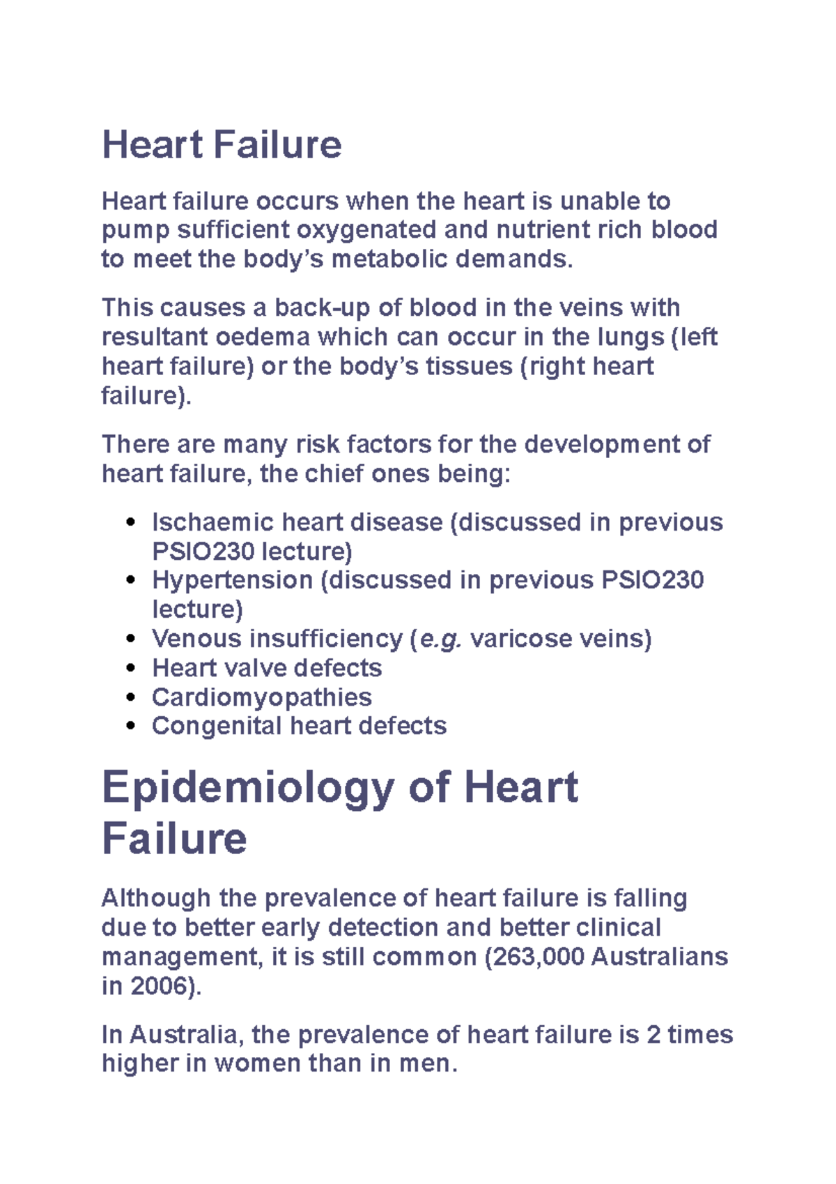 Heart Failure - Lecture notes 1 - Heart Failure Heart failure occurs ...