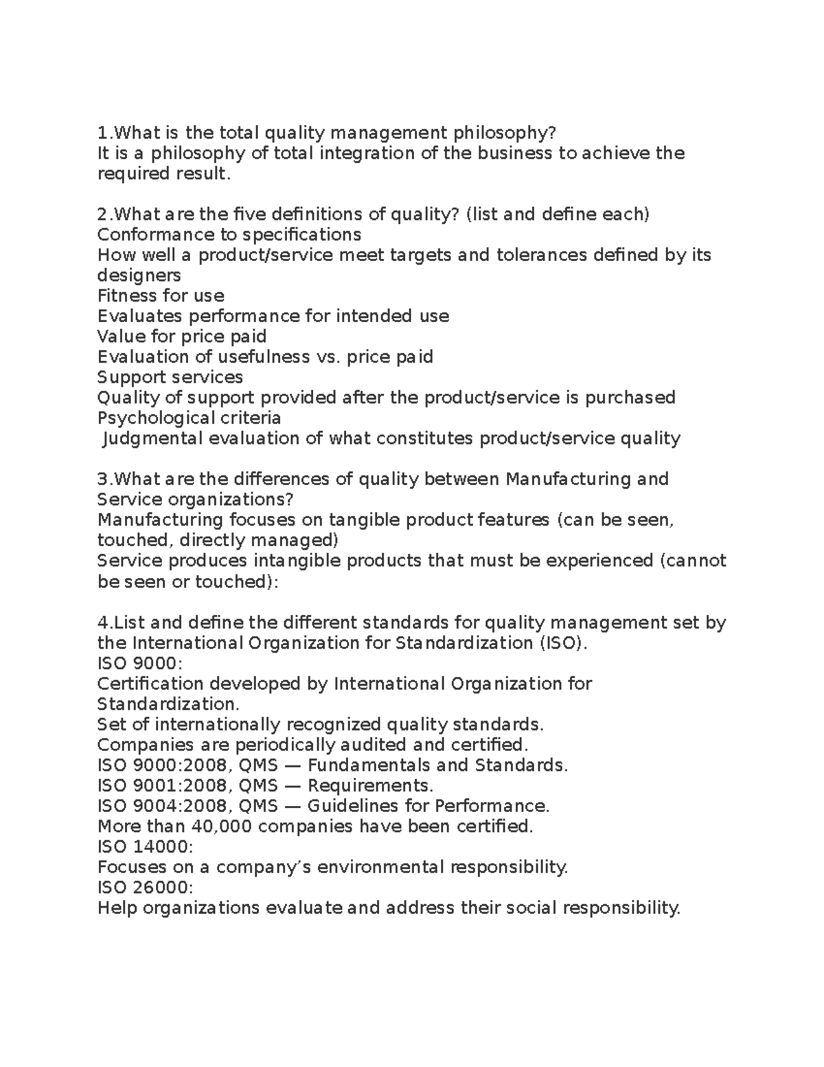 C215 Study Guide - Operation Management - 1 Is The Total Quality ...