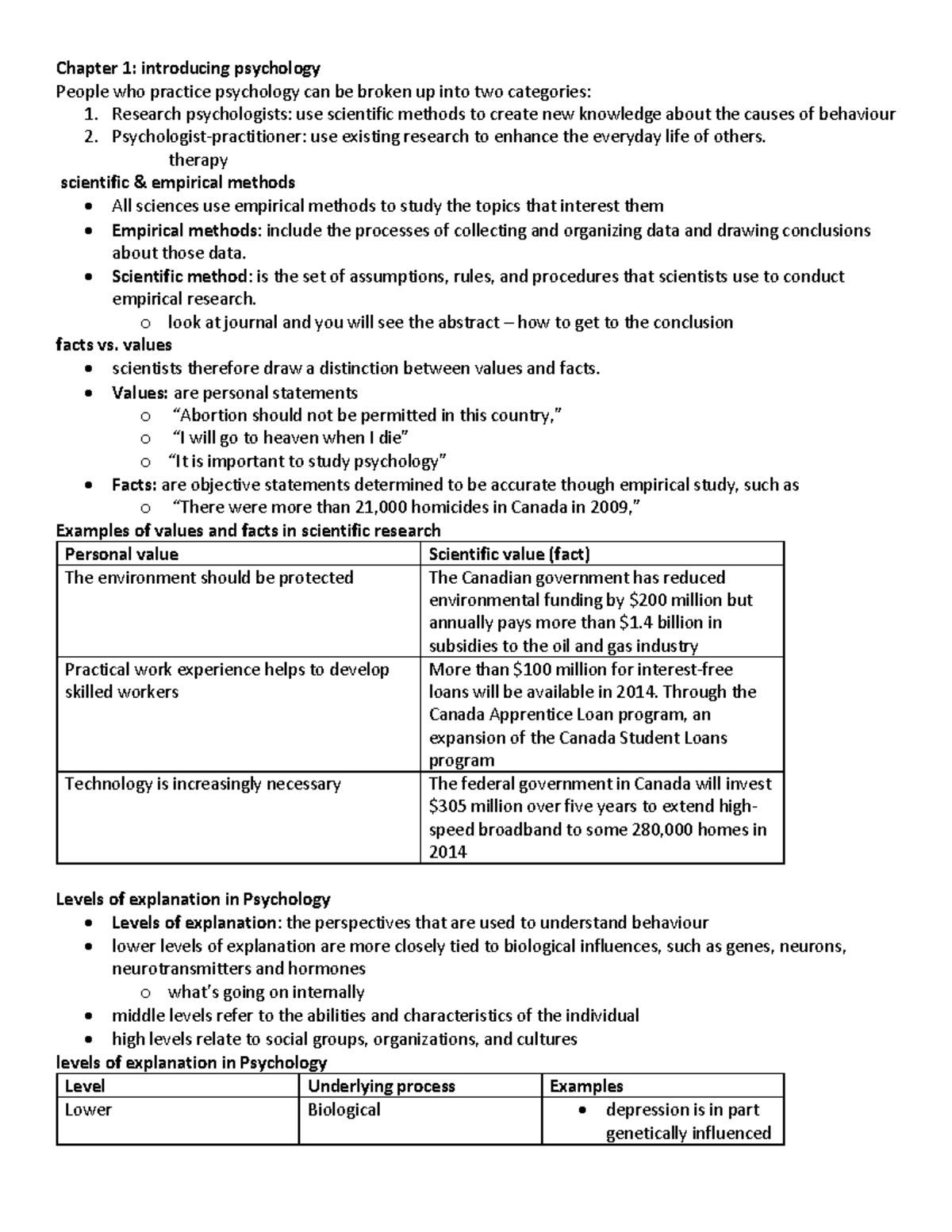 Chapter 1 And 2 - Google Docs - Chapter 1: Introducing Psychology ...