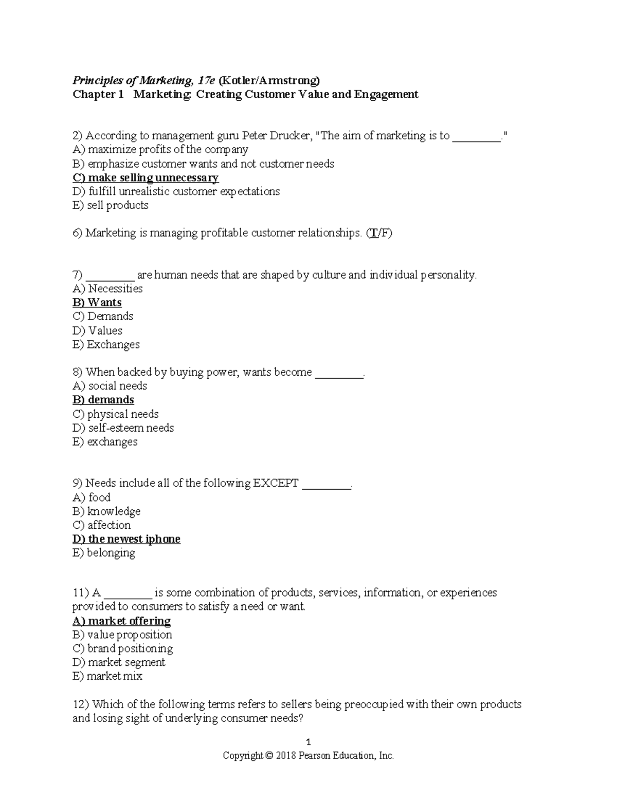 Chapter 1 marketing creating customer value and engagement principles