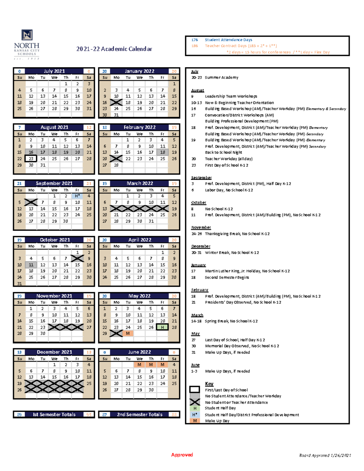 202122 Academic Calendar Traditional Approved Board Approved 1/26