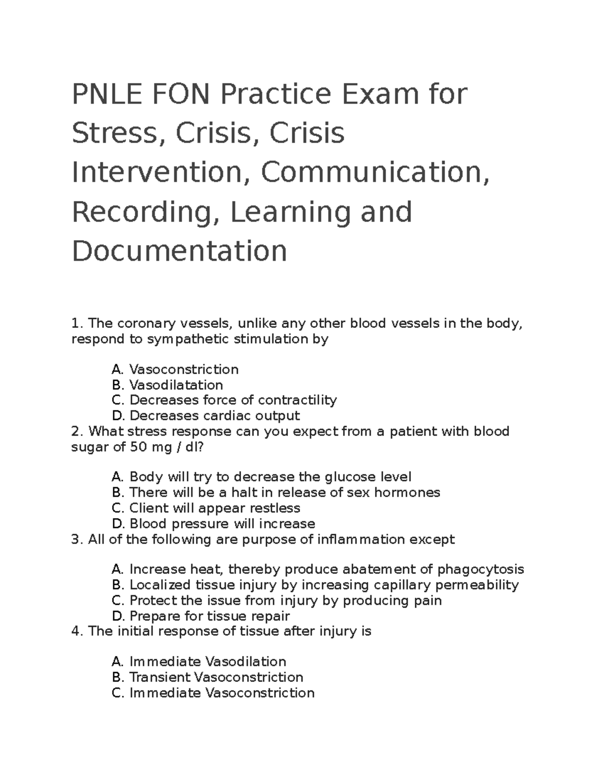 PNLE FON Practice Exam For Stress - PNLE FON Practice Exam For Stress ...