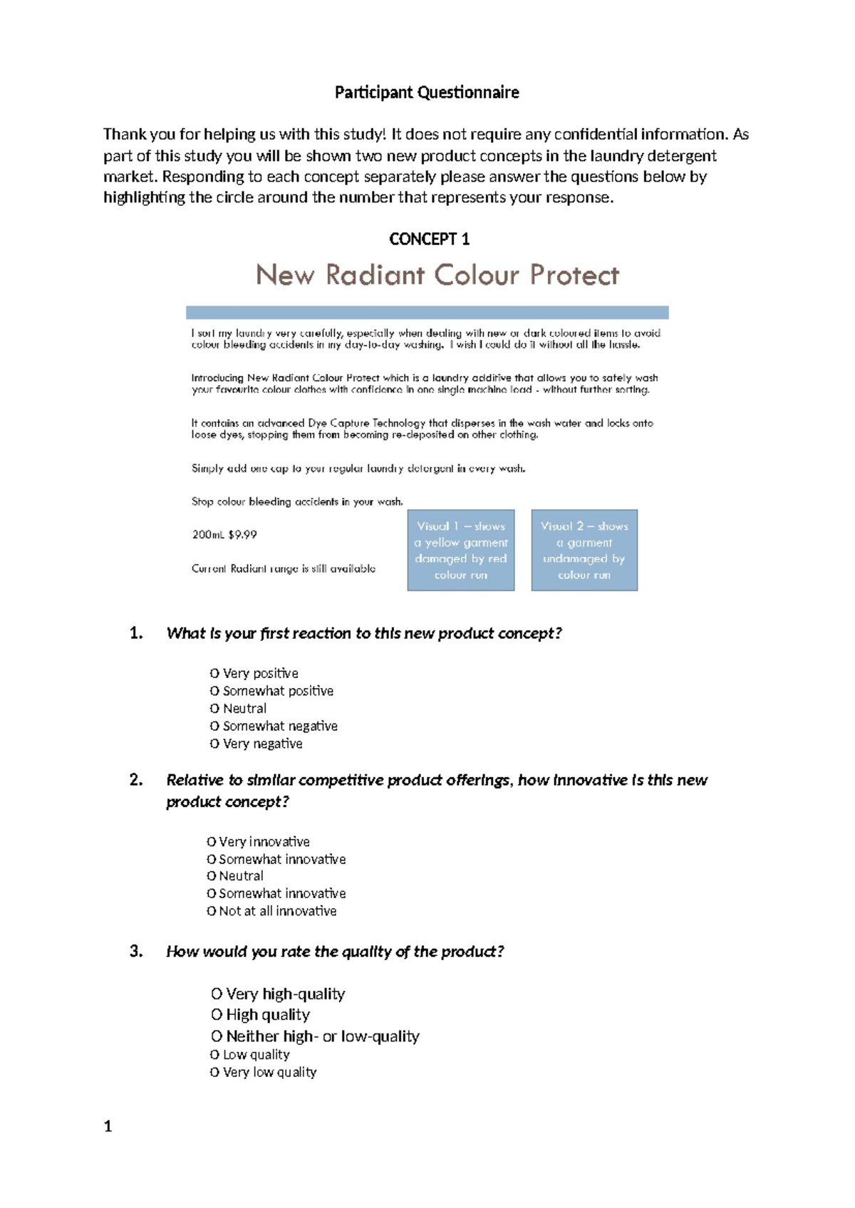 MKTG3114 - NPD Concept Testing Questionnaire Example - Participant ...