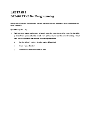DFP40233 VB.Net Programming Practical Task 4 - Practical Task 4 ...