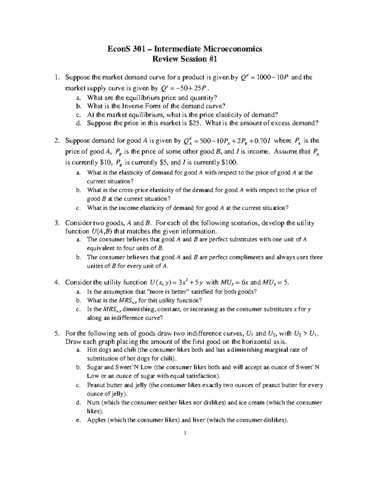 Review Session 1 Econs 301 Wsu Studocu