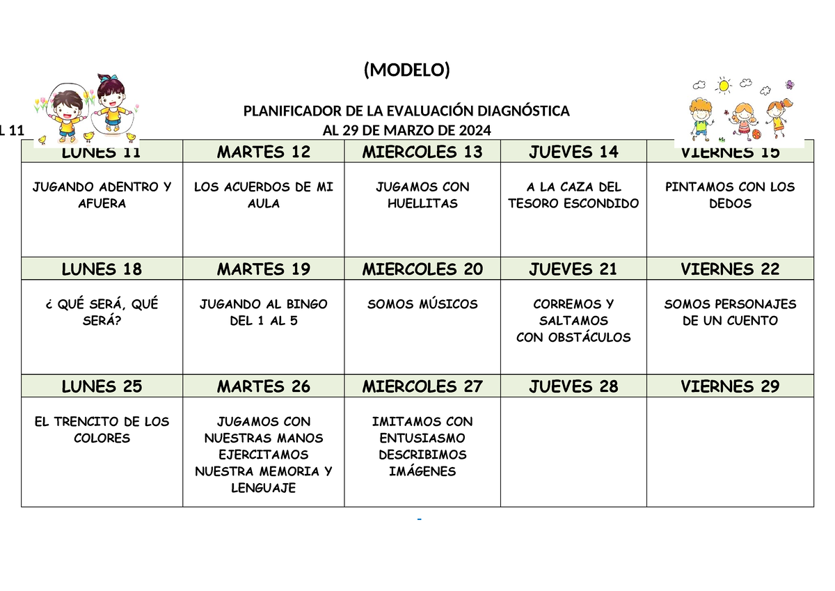 Planificador DE LA Evaluaci+ô N Diagn+ô Stica Marzo 2024 - (MODELO ...