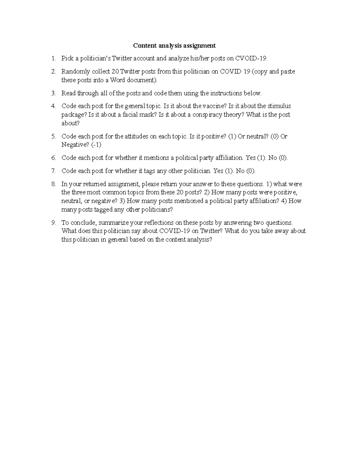 Content analysis assignment - Content analysis assignment Pick a ...