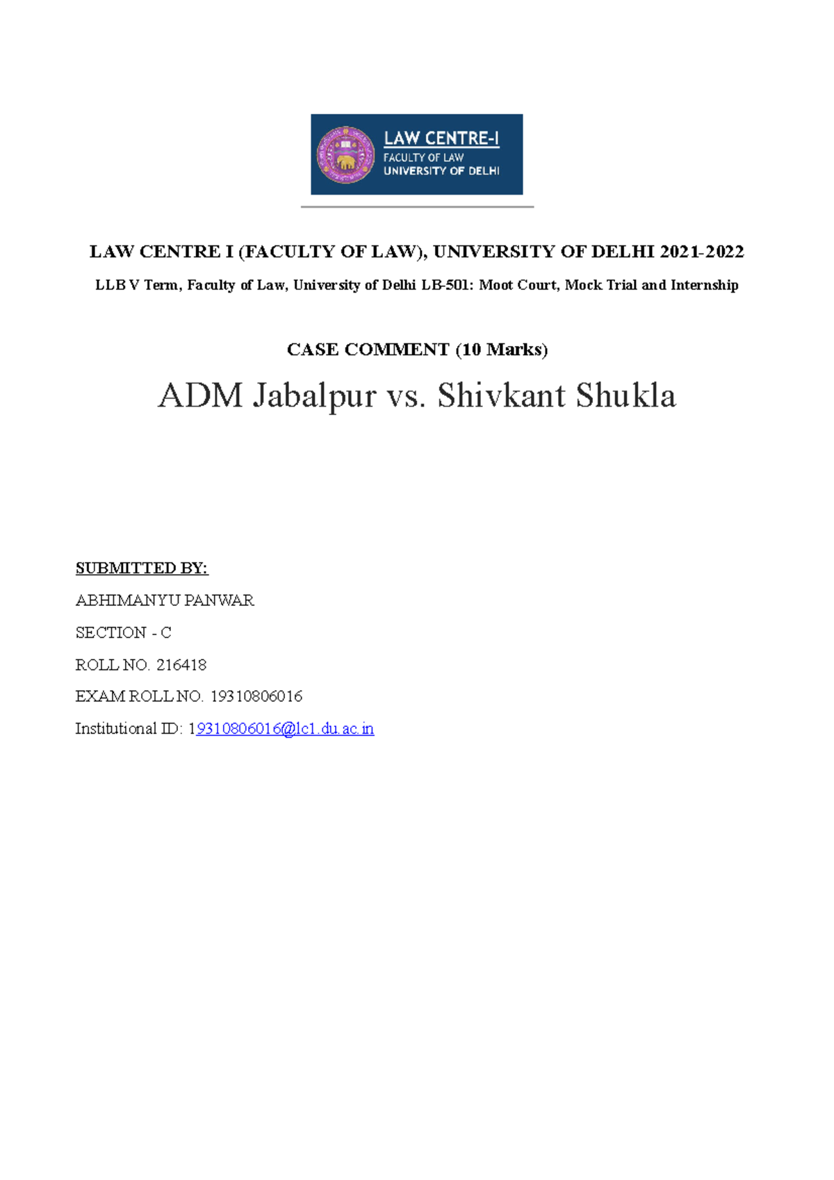 case comment and summmary complete - LAW CENTRE I (FACULTY OF LAW ...