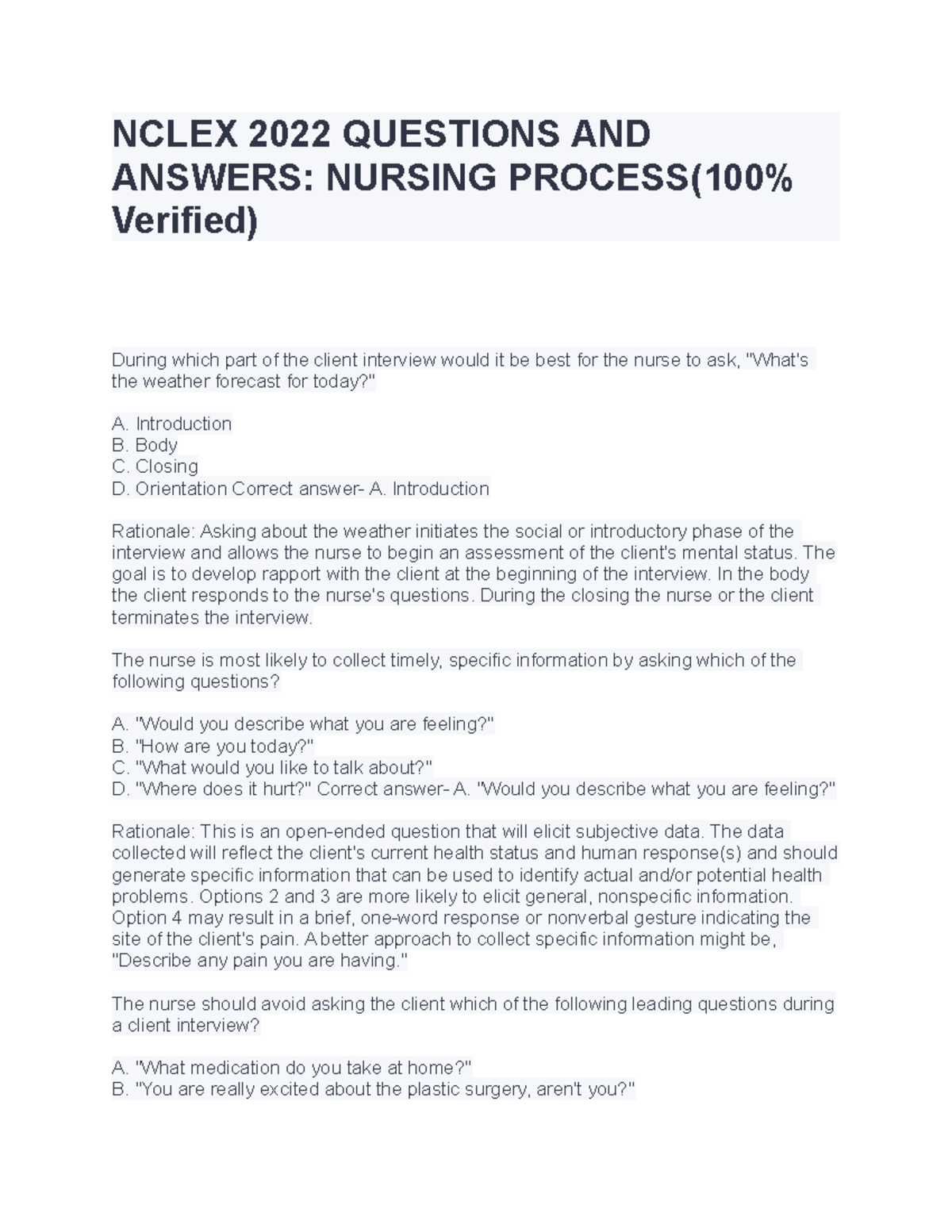 Nclex 2022 Questions AND Answers - NCLEX 2022 QUESTIONS AND ANSWERS ...