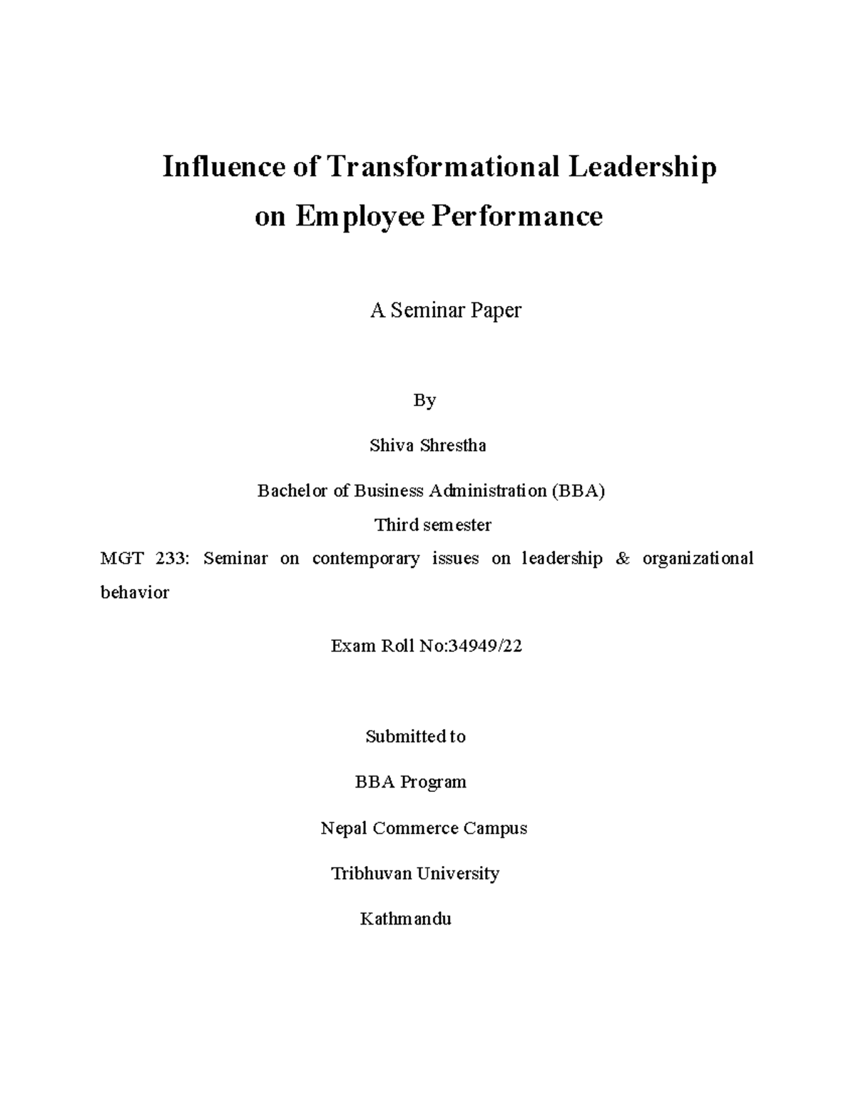 Chapter I - oi8oi - Influence of Transformational Leadership on ...