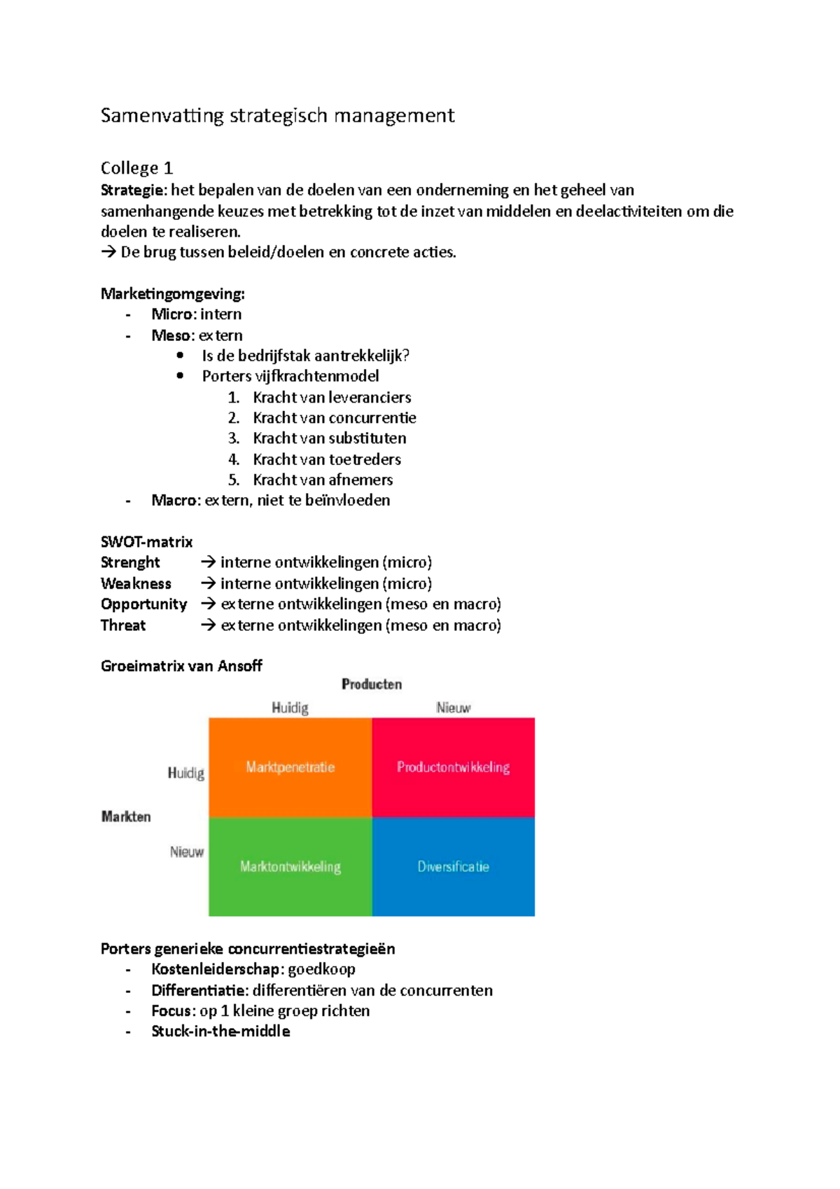 Samenvatting Strategisch Management - Samenvatting Strategisch ...