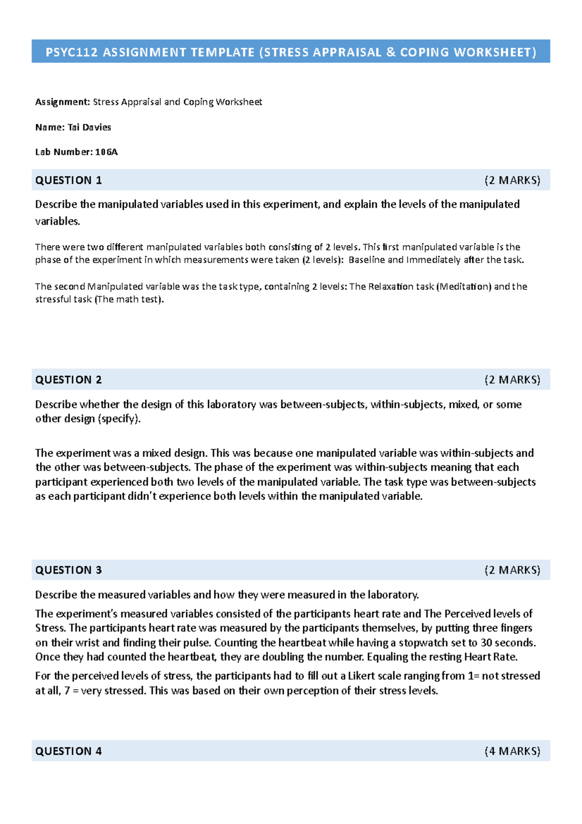 2021 PSYC112 Assignment Template - Lab 9 Stress Appraisal and Coping ...
