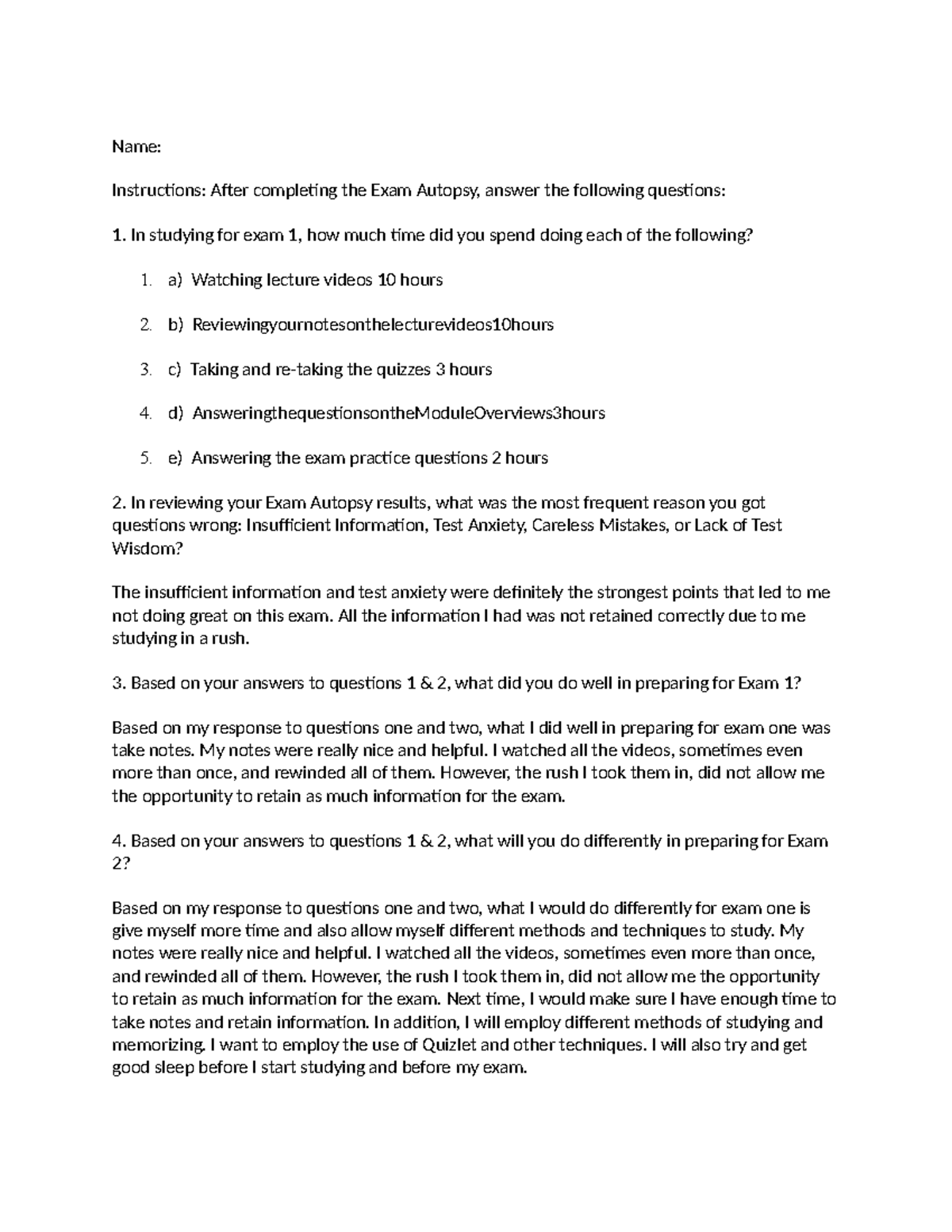 Reflection bio Instructions After completing the Exam Autopsy