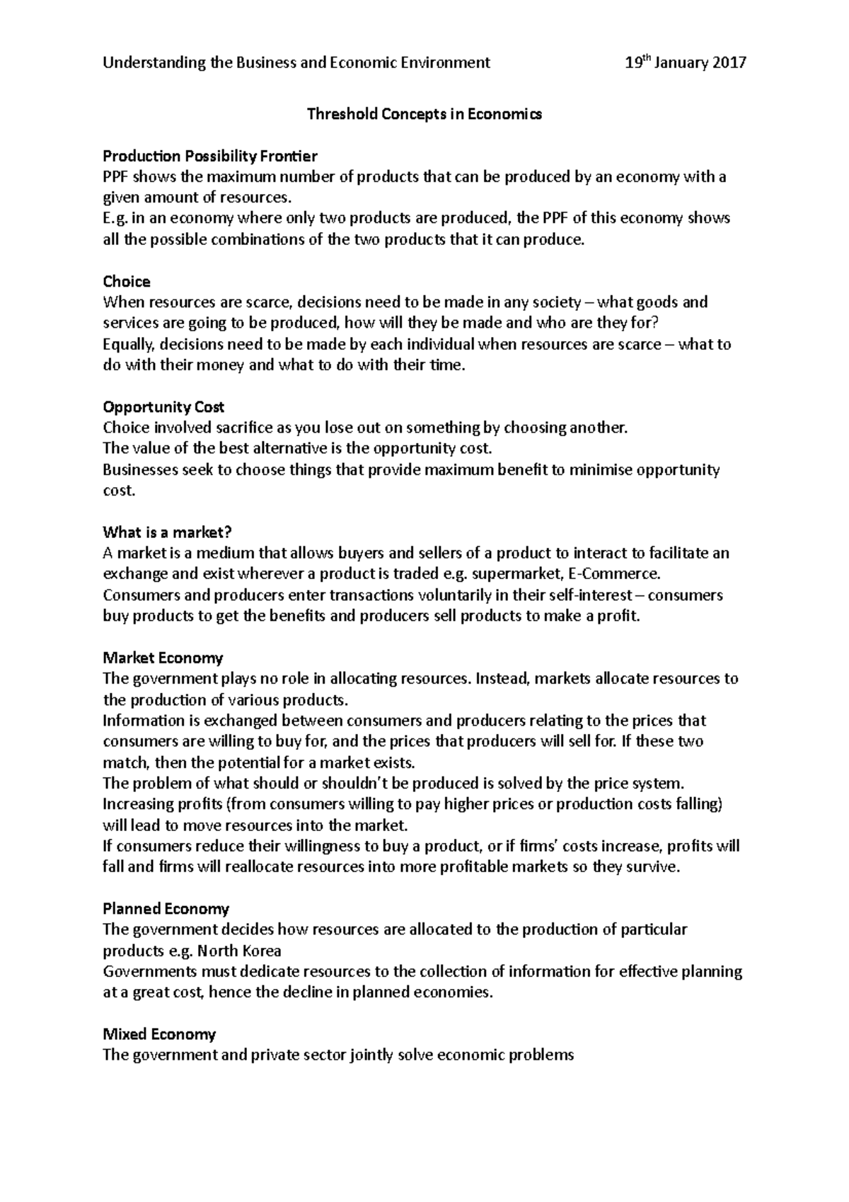 1901 Threshold Concepts in Economics E. in an economy where only two