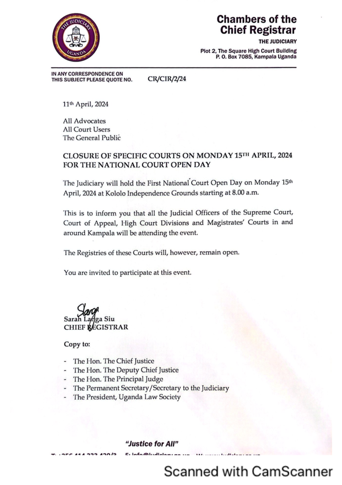 Closure OF Specific Courts ON Monday 15th April, 2024 - Bachelor of Law ...