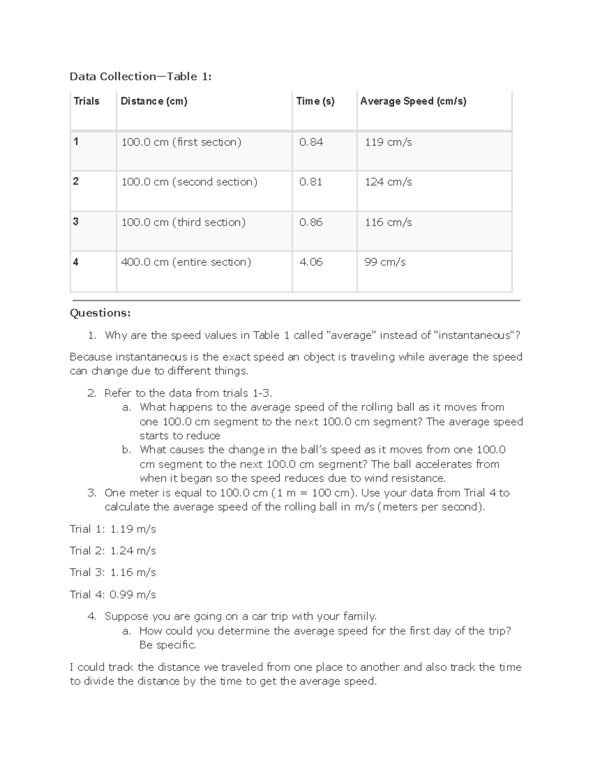 Data Collection—Table 1 - Data Collection—Table 1: Trials Distance (cm ...