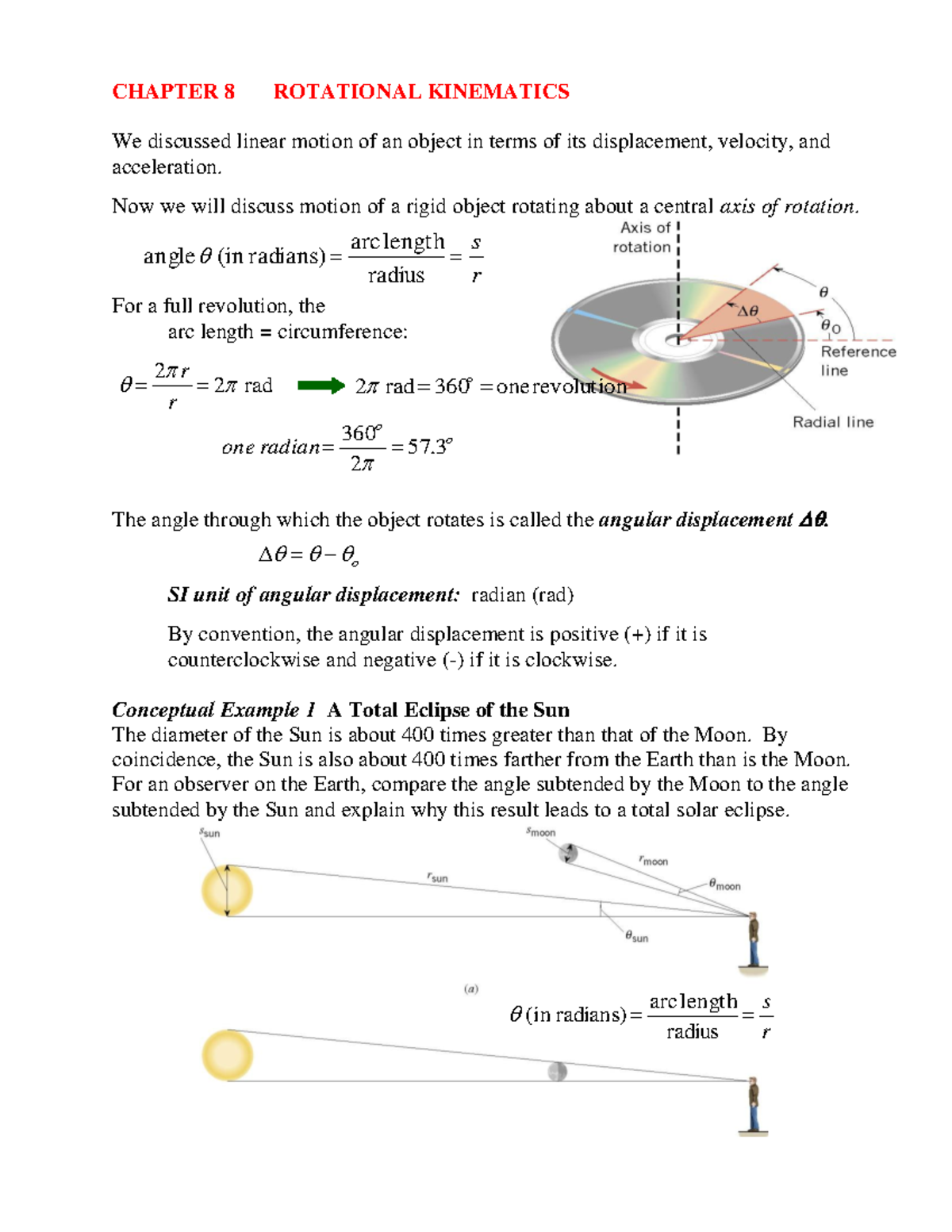 Chapter 8 - Rotational Kinematics - CHAPTER 8 ROTATIONAL KINEMATICS We ...