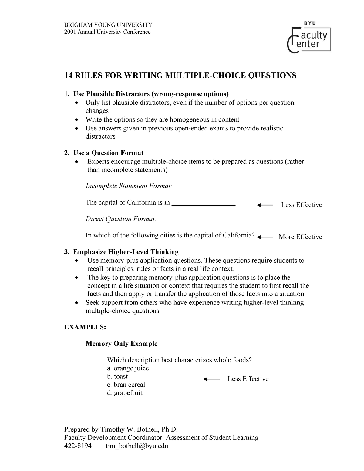 14 Rules For Writing Multiple-Choice Questions - 2001 Annual University ...