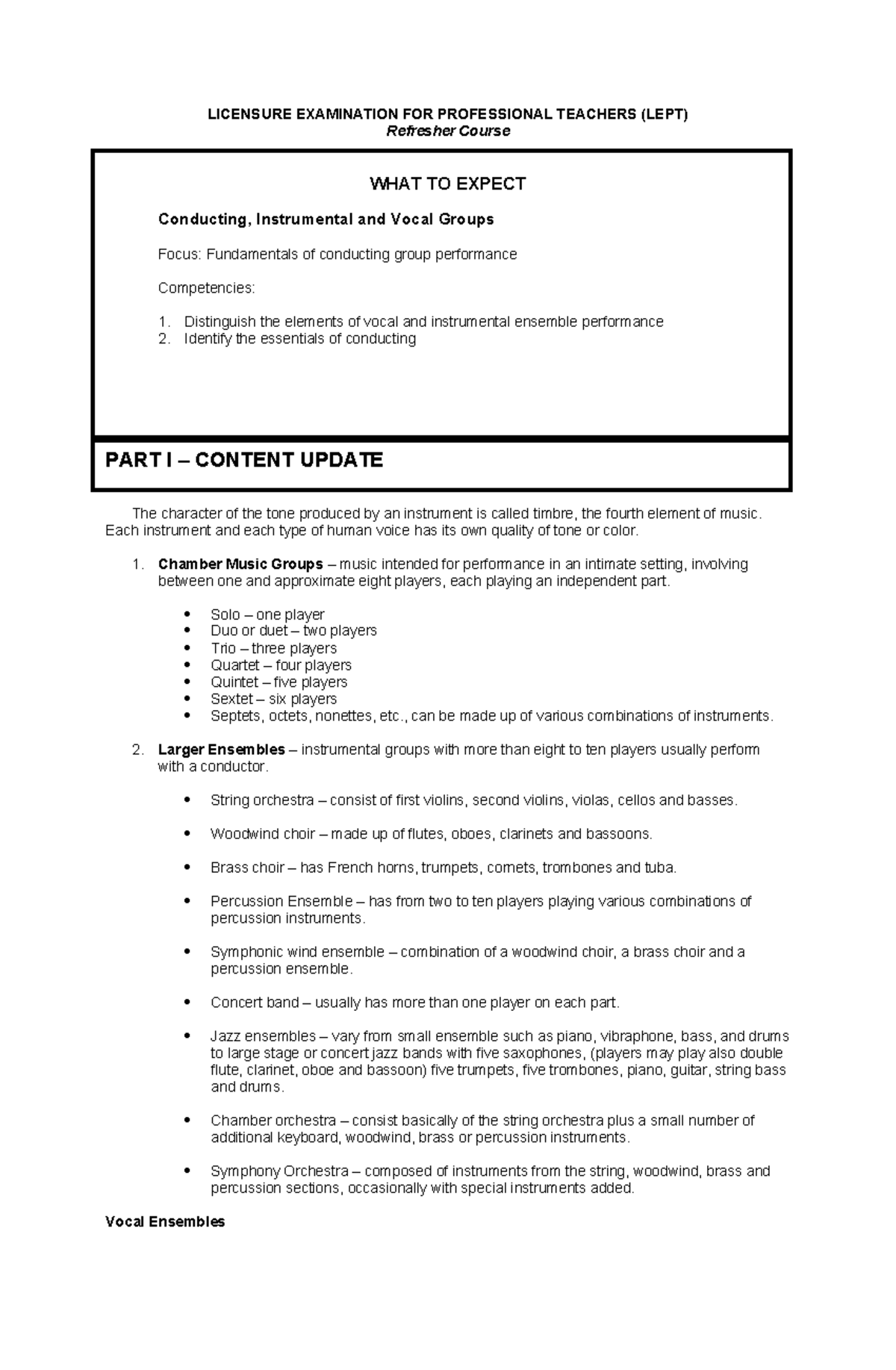 Music LET Instrumental Ensemble - LICENSURE EXAMINATION FOR ...