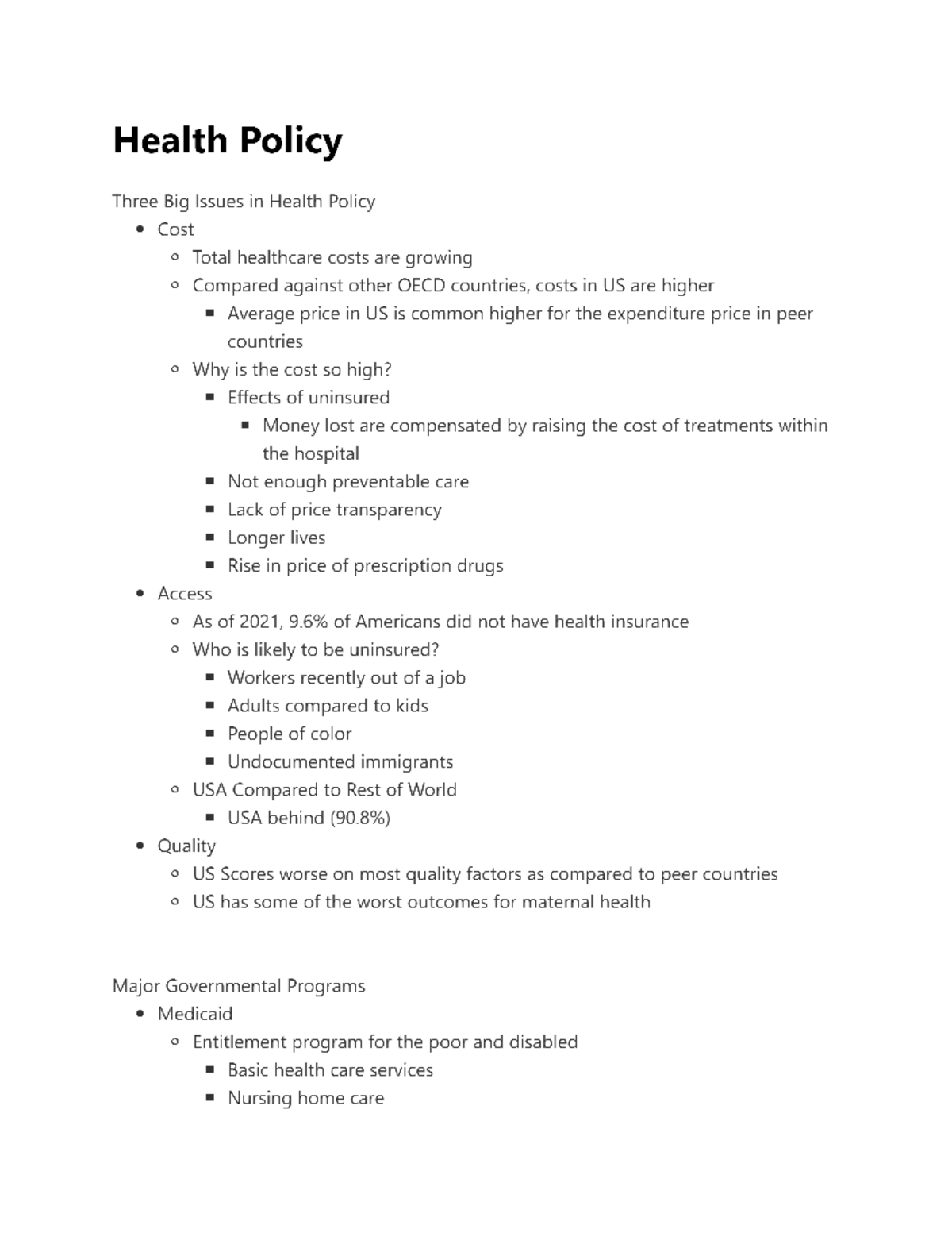 Health Policy in Public Policy - GOVT 350 - Studocu