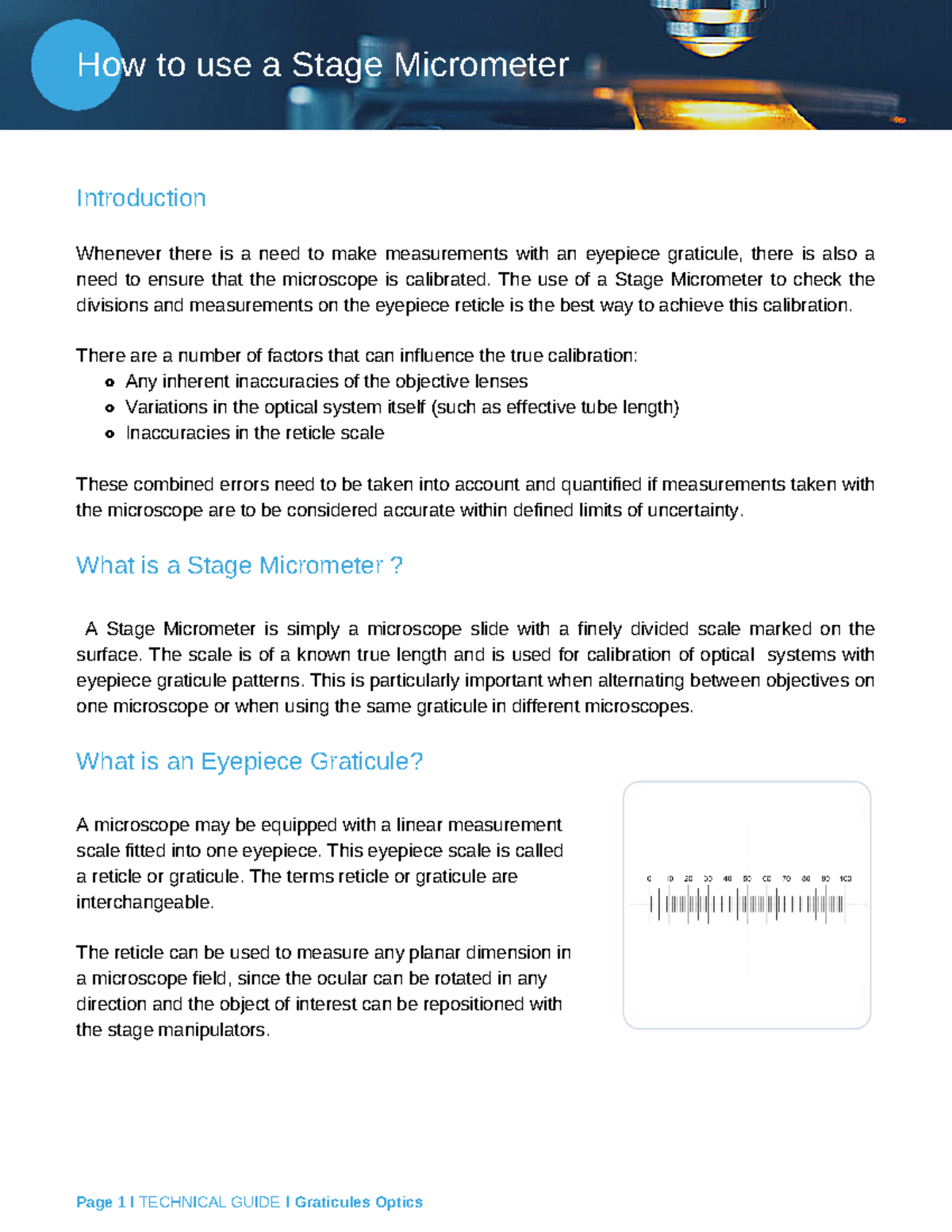 Technical guide how to use a stage micrometer graticules optics