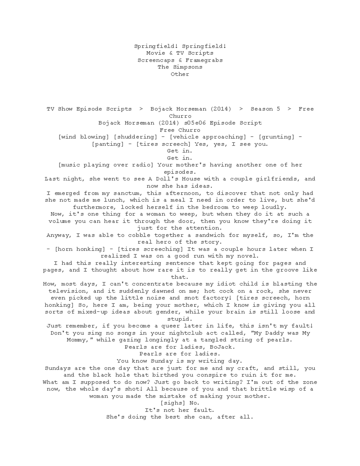 Free-Churro script - lllllllllllll - Springfield! Springfield! Movie ...